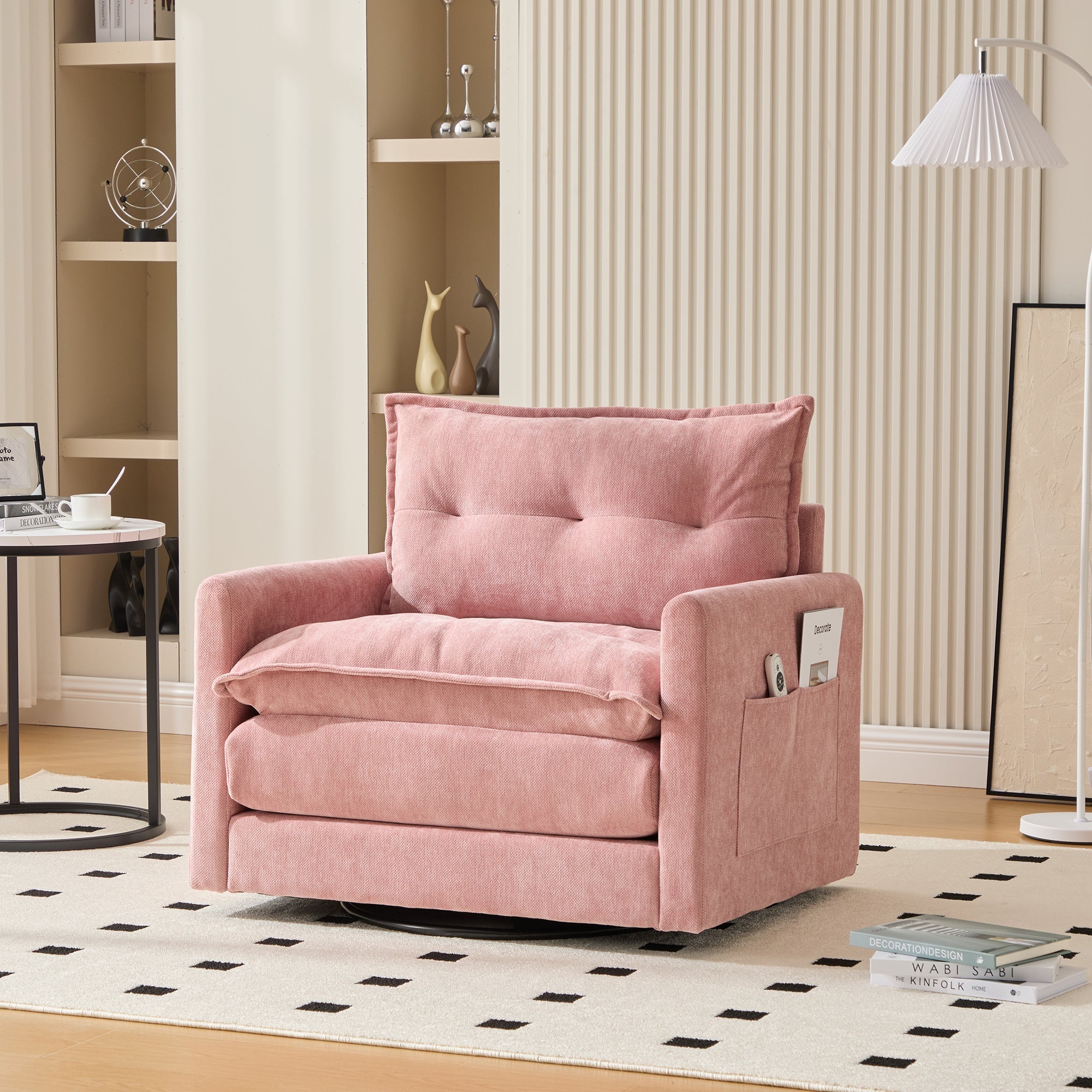 Lounge Chair, 360° Rotating Single Sofa with Armrests & Cushions, Modern Style