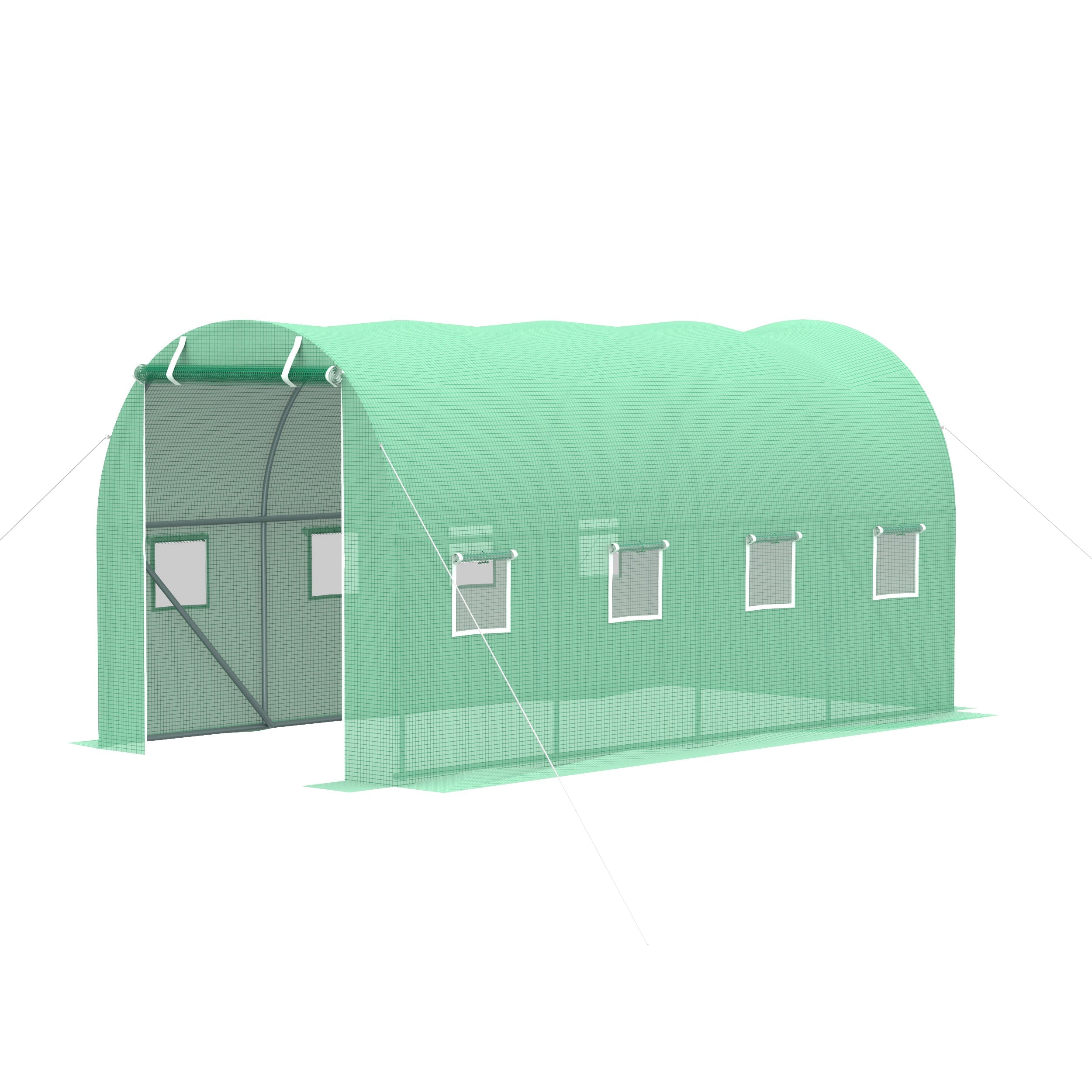 Walk-in Polytunnel Greenhouse 4 x 2M Zipped Roll-Up Door 8 Mesh Windows Plastic