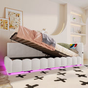 Daybed Sofa Bed 90x200cm Hydraulic Storage LED USB/Type-C - Imitation Fleece White