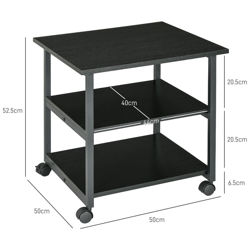 Three-Tier Printer Stand with Wheels, Steel Black