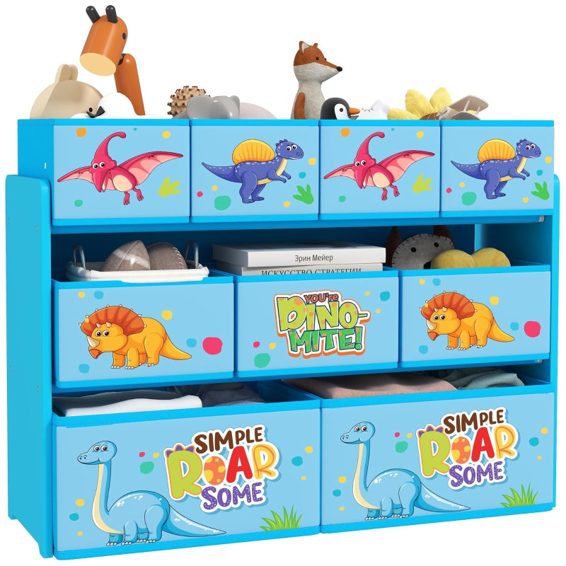 3-Tier Kids Storage Unit with 9 Non-Woven Fabric Boxes, Blue