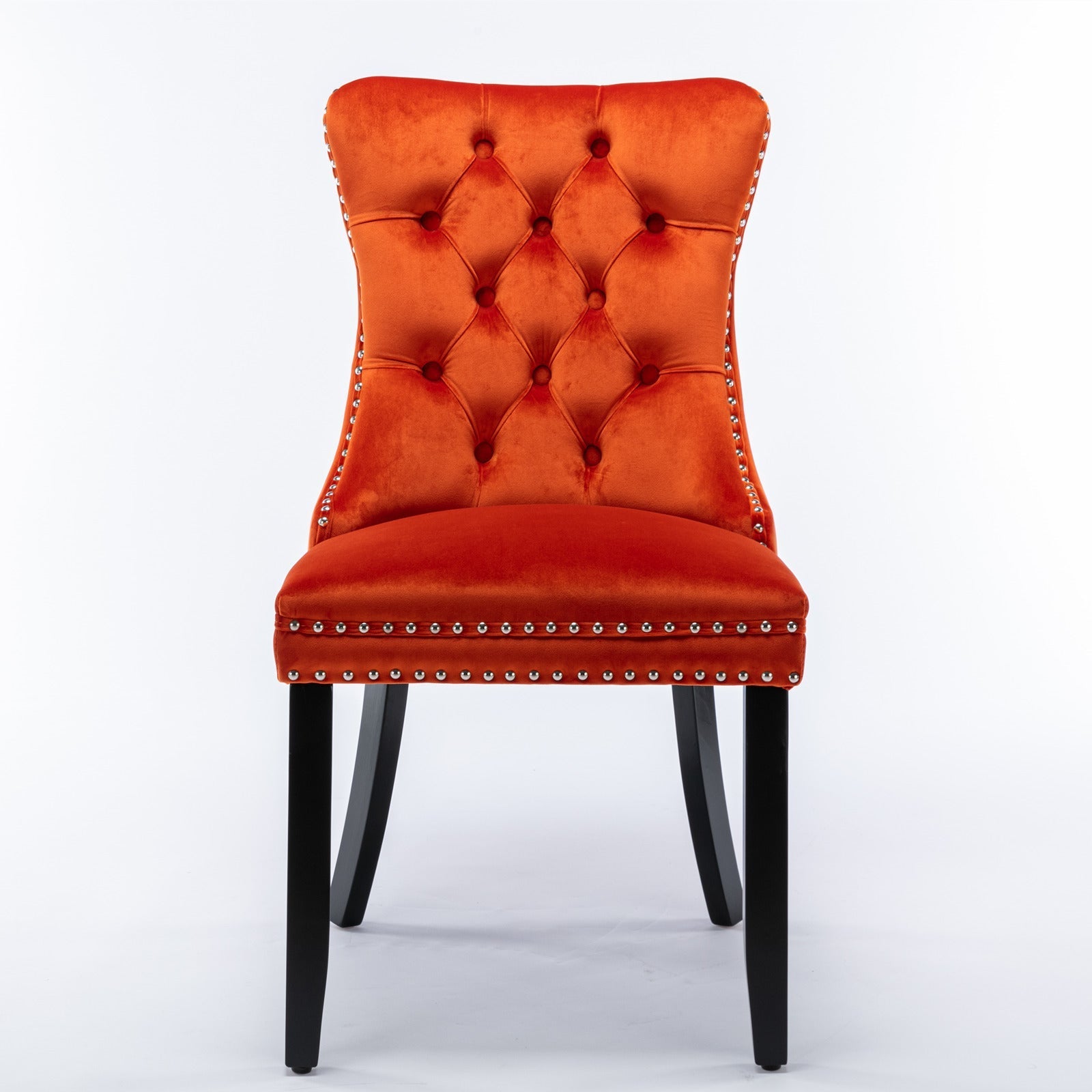 Nikki Collection Dining Chair Tufted Velvet Upholstered Solid Wood Legs 2-Pcs Set Orange