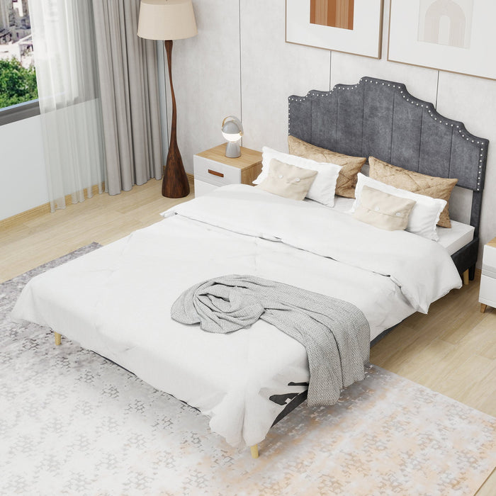 Modern Minimalist Soft Bed with Comfortable Headboard and Low Box Frame 160x200cm, Gray