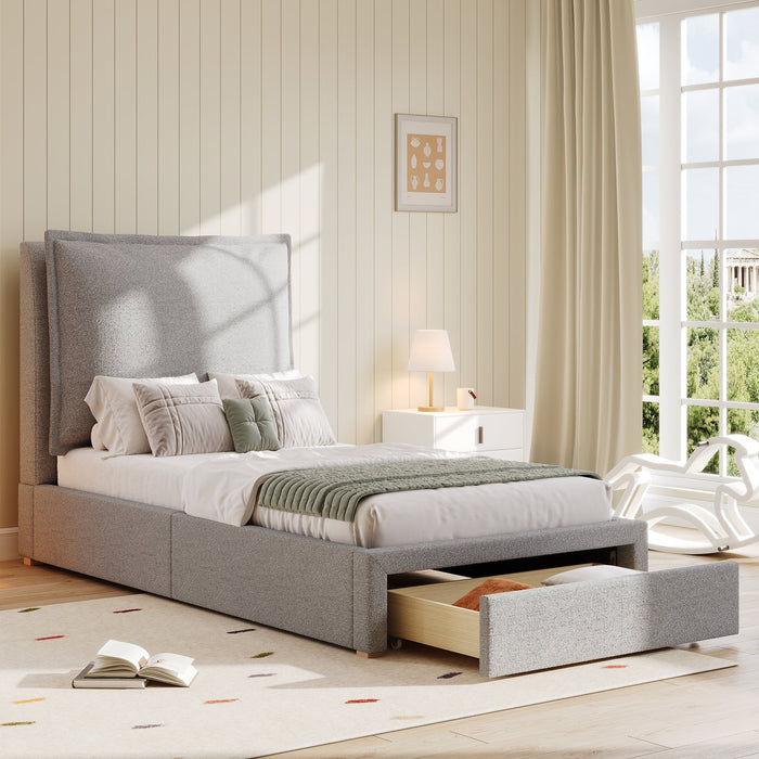 Upholstered Bed, Functional Storage Slatted Frame, Chenille Gray