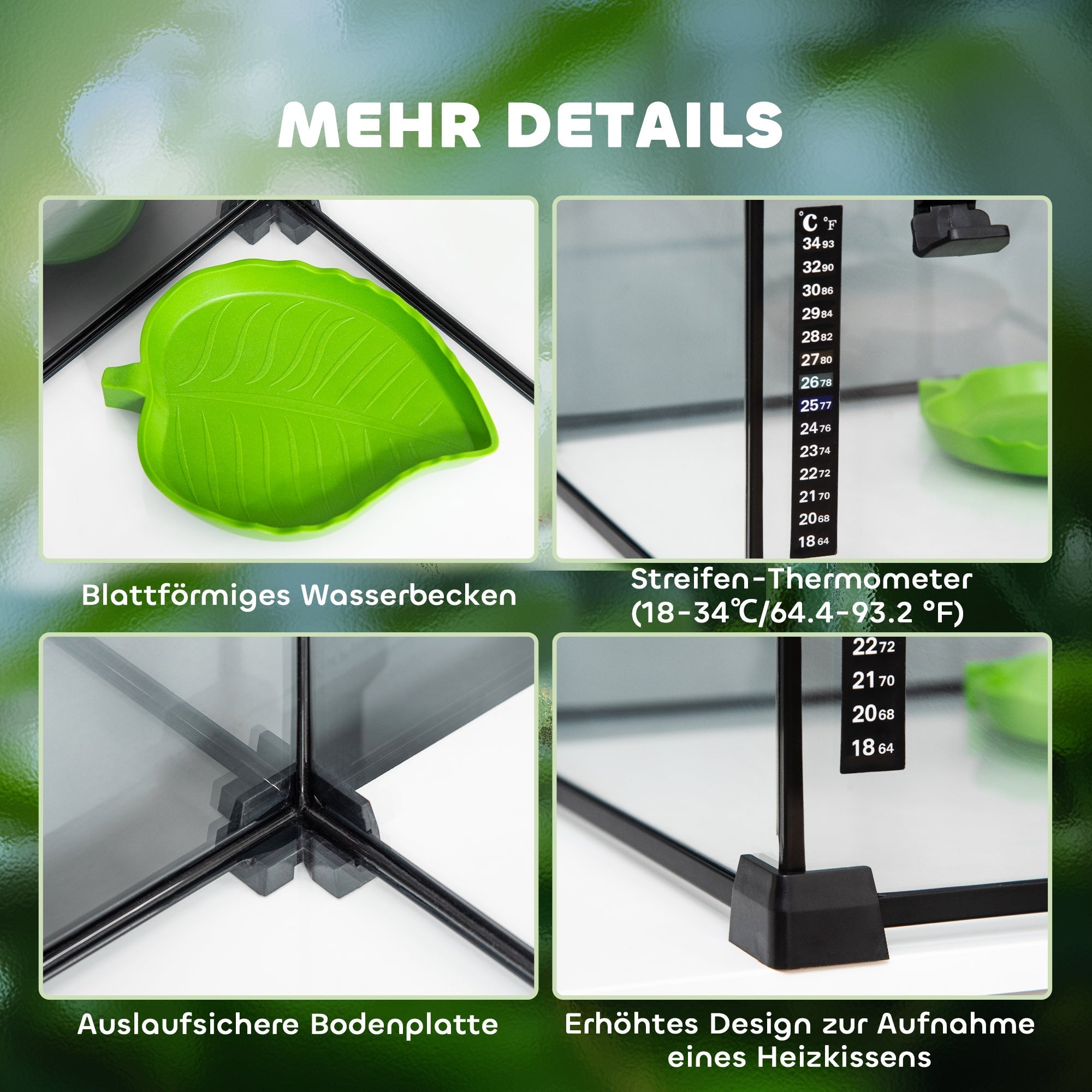 Terrarium, Glass Feeding Box for Reptiles, Metal