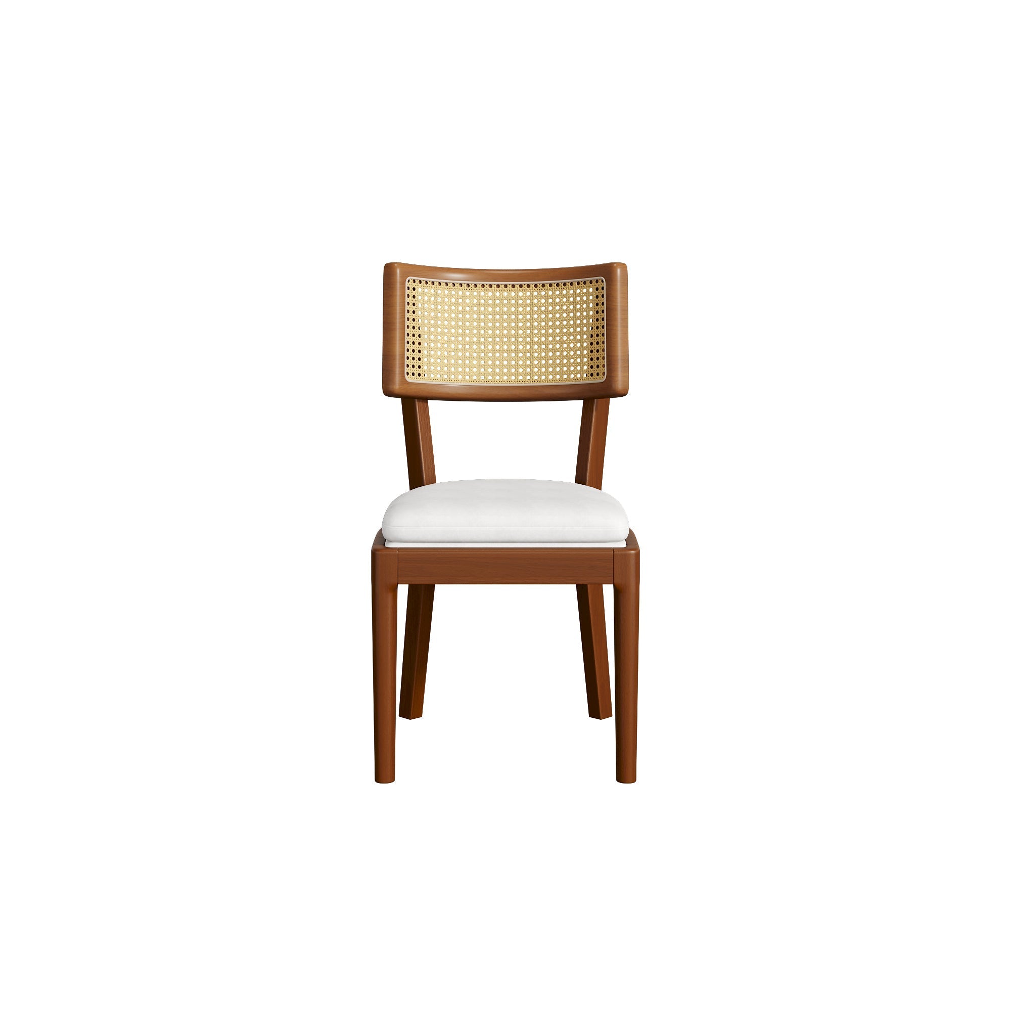 6 Solid Wood Dining Chairs Rattan Backrests Linen - Walnut