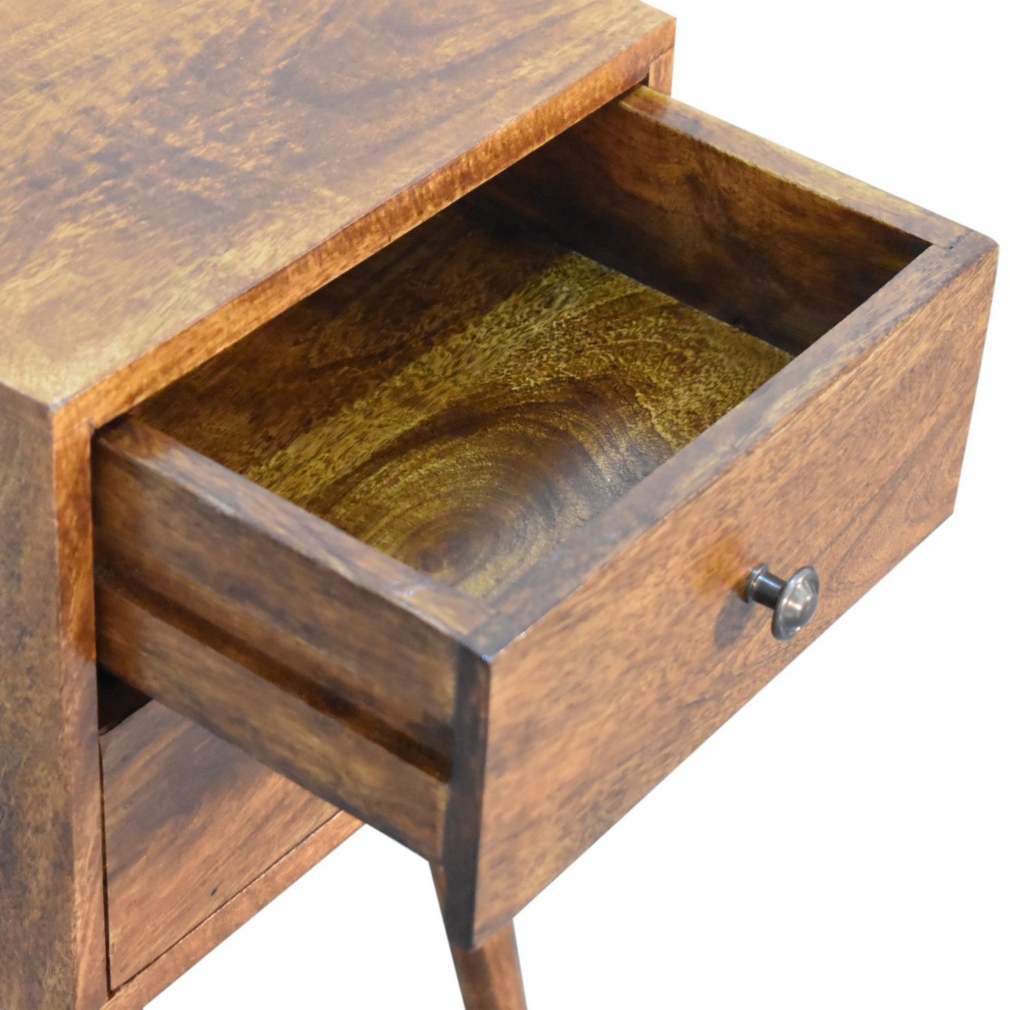 Solid Wood Mini Bedside with 2 Drawers, Dark Brown