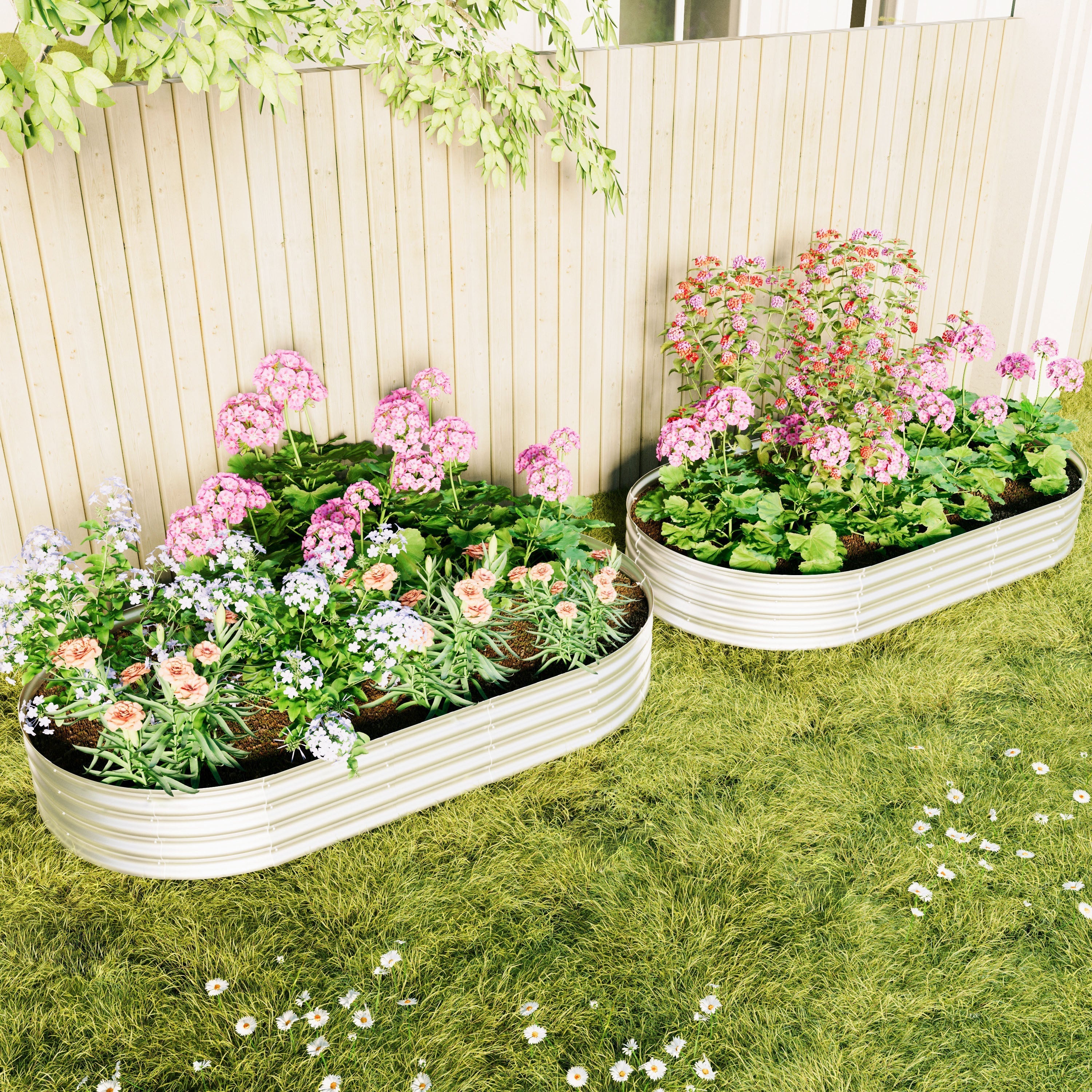 Raised Garden Bed Kit, Galvanized Heavy Duty 2pcs 8x4x1ft, Metal