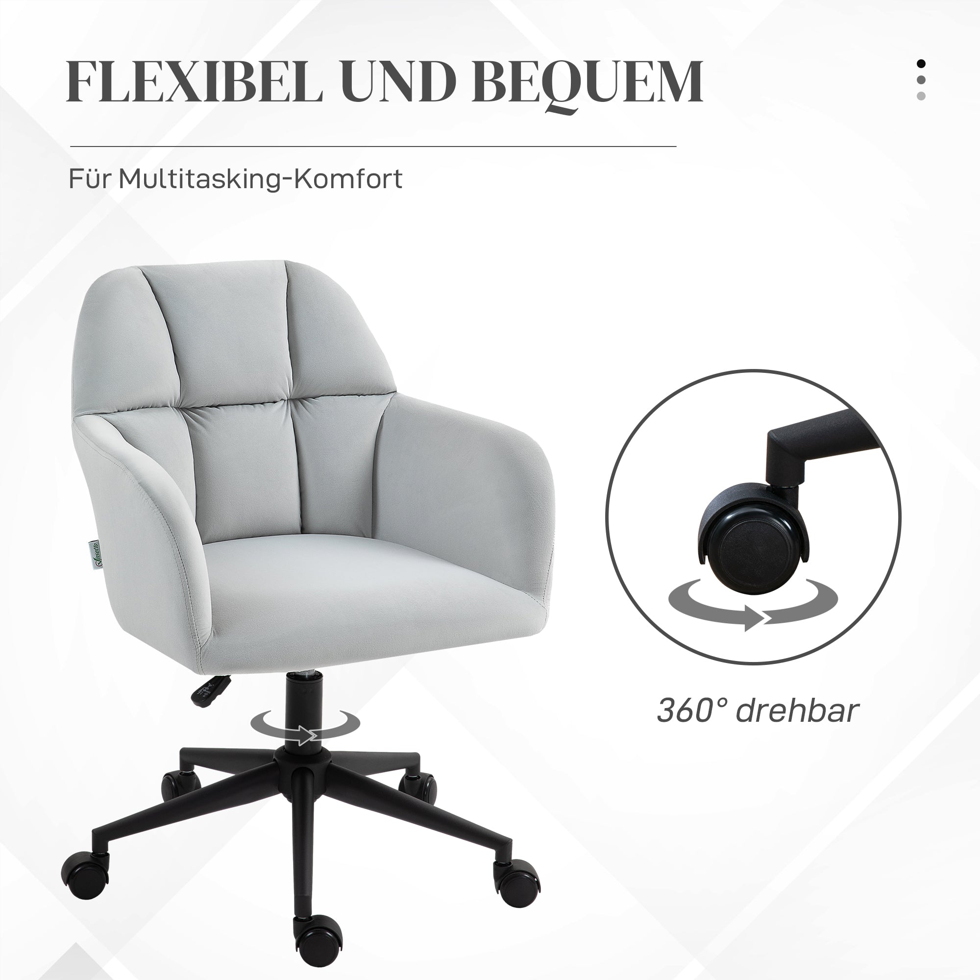 Drehstuhl, Höhenverstellbar Modern, Armlehne, 120 kg, Hellgrauer Samt