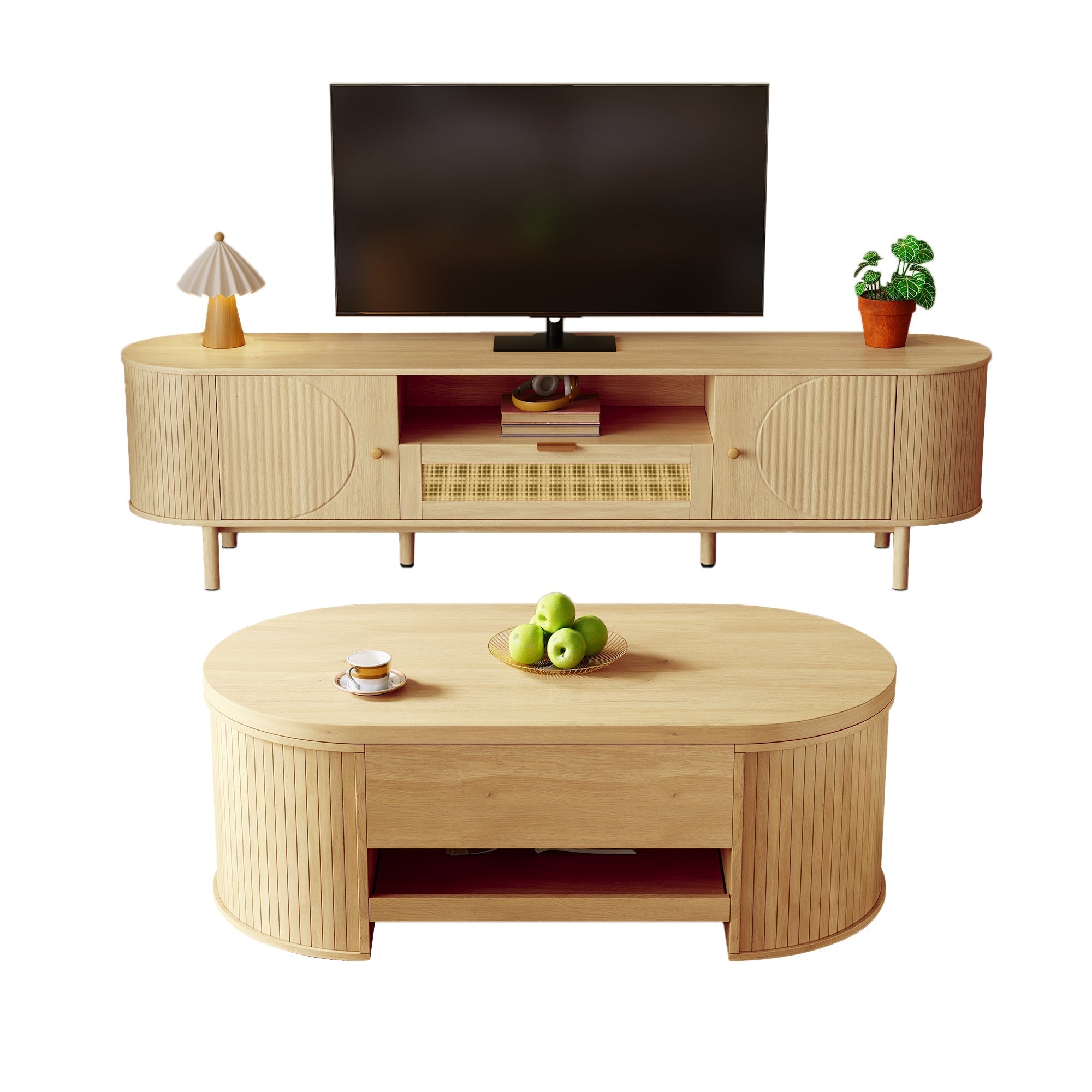 Living Room Furniture Set, Adjustable Coffee Table TV Cabinet Storage Modern Design