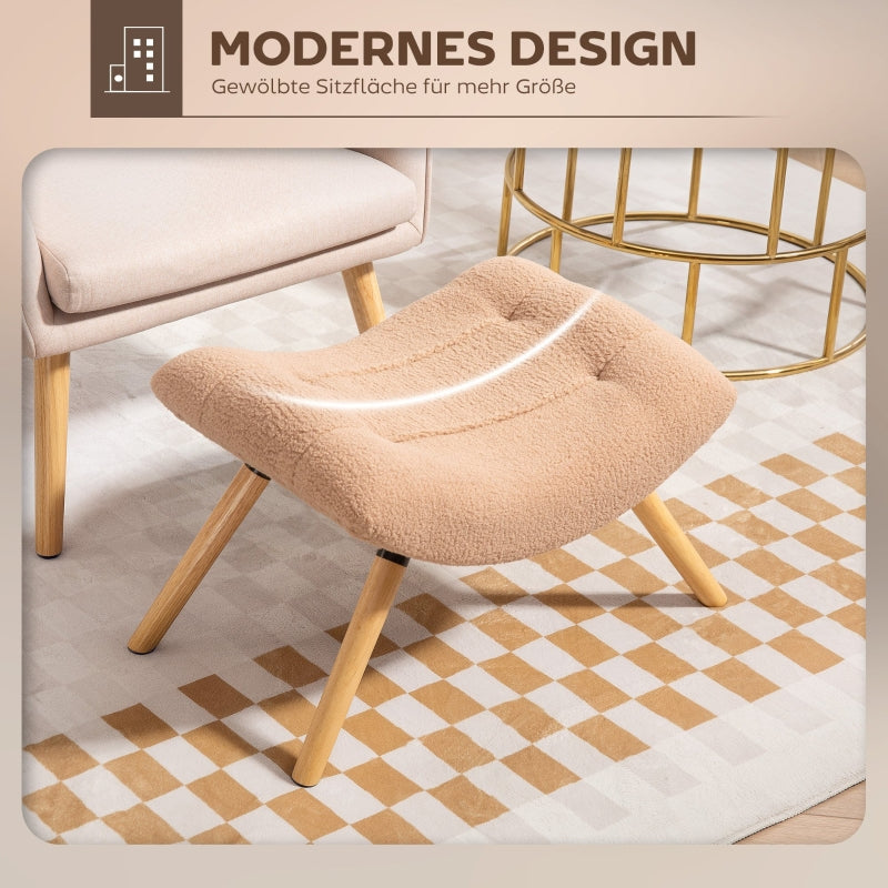 Hocker, gepolstert mit Holzbeinen, Fleece, Braun