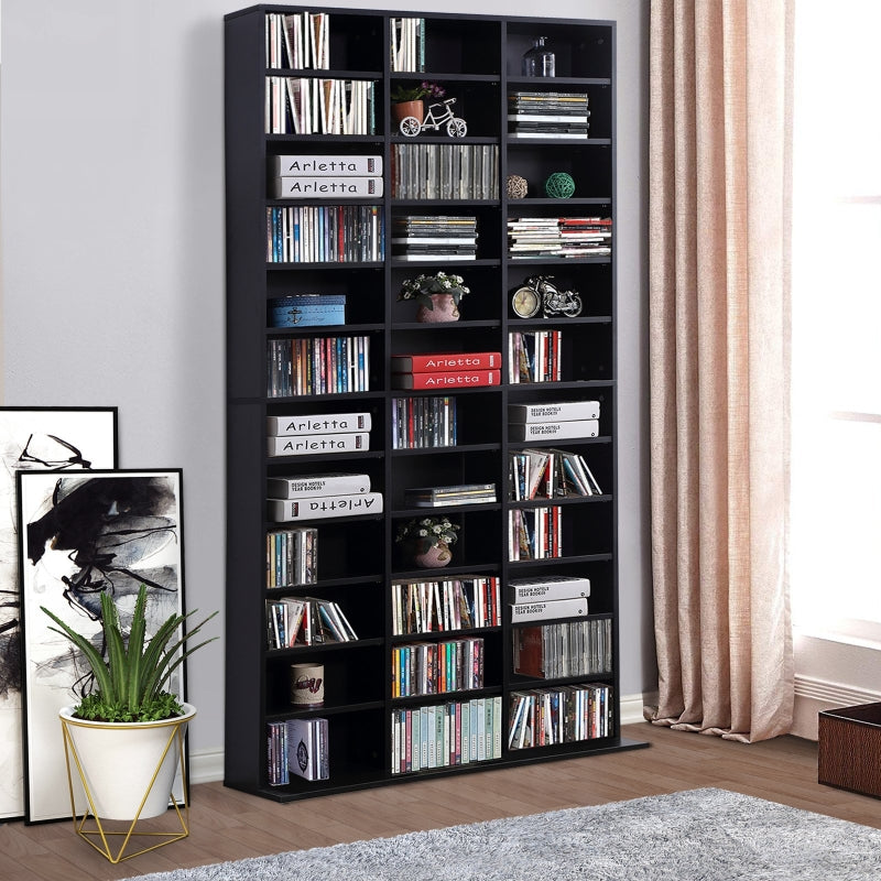1116 CD/ 528 DVD Storage Unit, Adjustable Wooden Display Shelf, Black