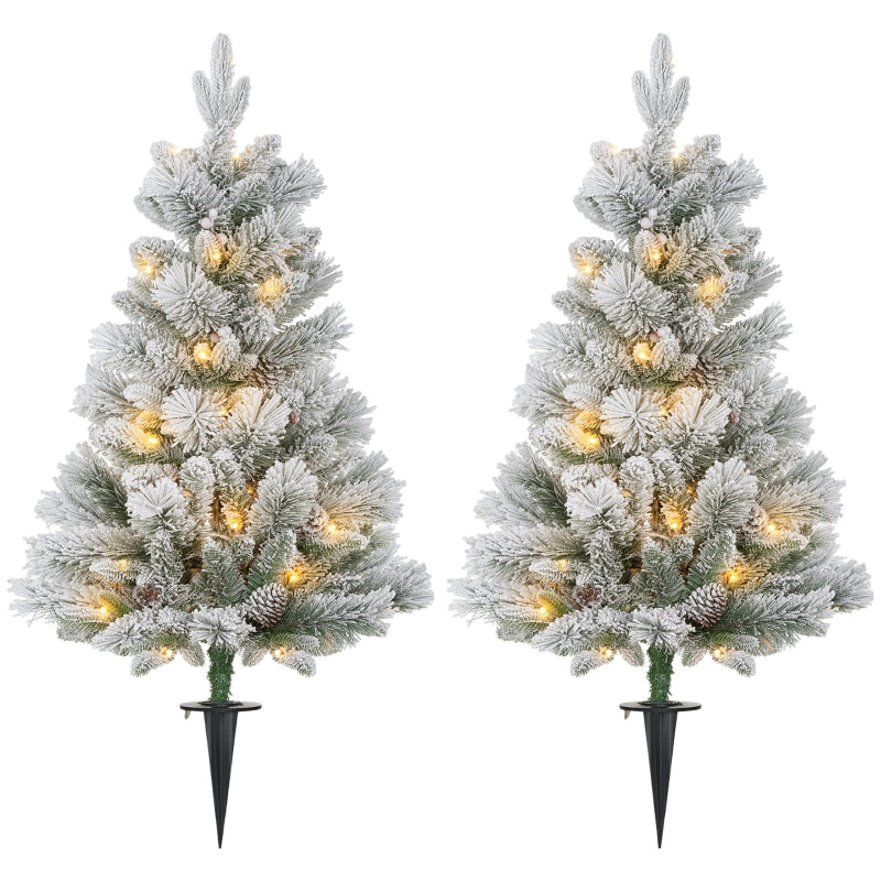 Christmas Tree with LED Lights, Set of 2, 107 cm, Pine Cones, Red Berries, Green/White