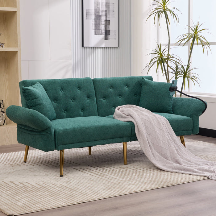 Sofa Bed, Multifunctional Folding with USB & Storage, Metal Legs