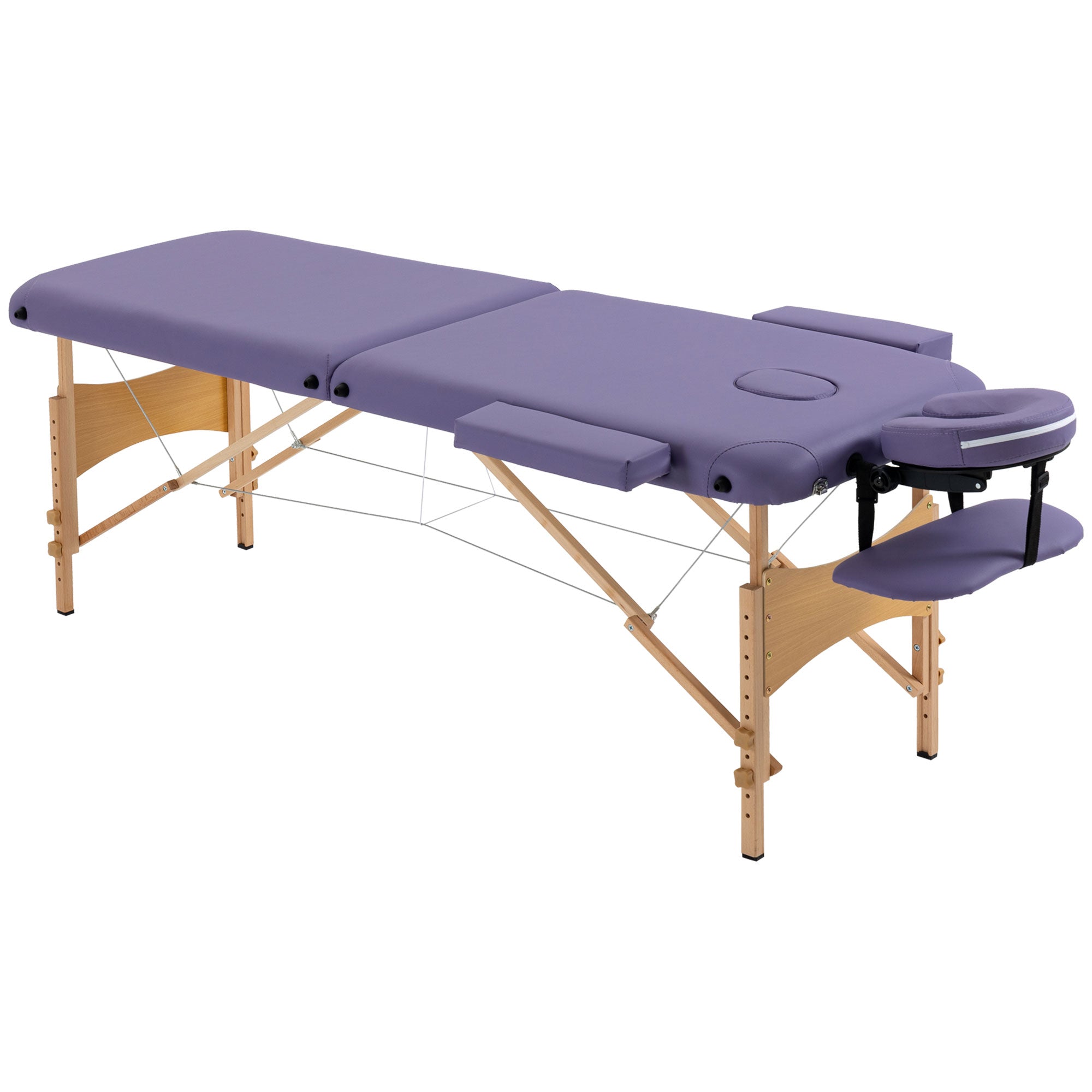 Portable Massage Bed, Folding 2 Section Spa Beauty Table with Carry Bag, Wooden Frame Purple