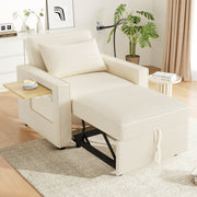 Multifunctional Foldable Sofa Bed 1-Seater Recliner USB Charging Space-Saving Corduroy Fabric Beige