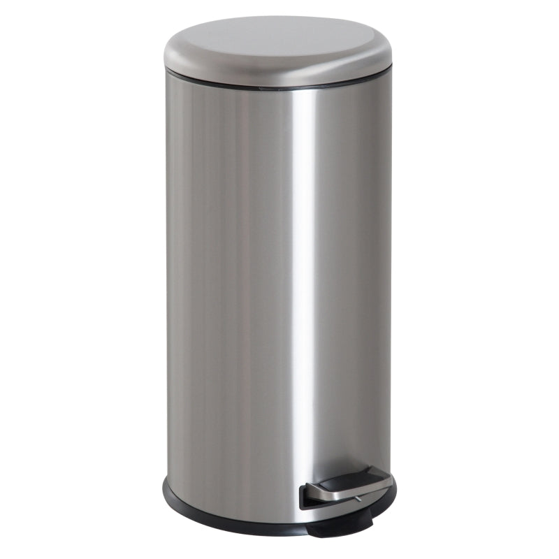 Pedal Bin 30L Inner Bucket Hinged Lid, Stainless Steel Silver
