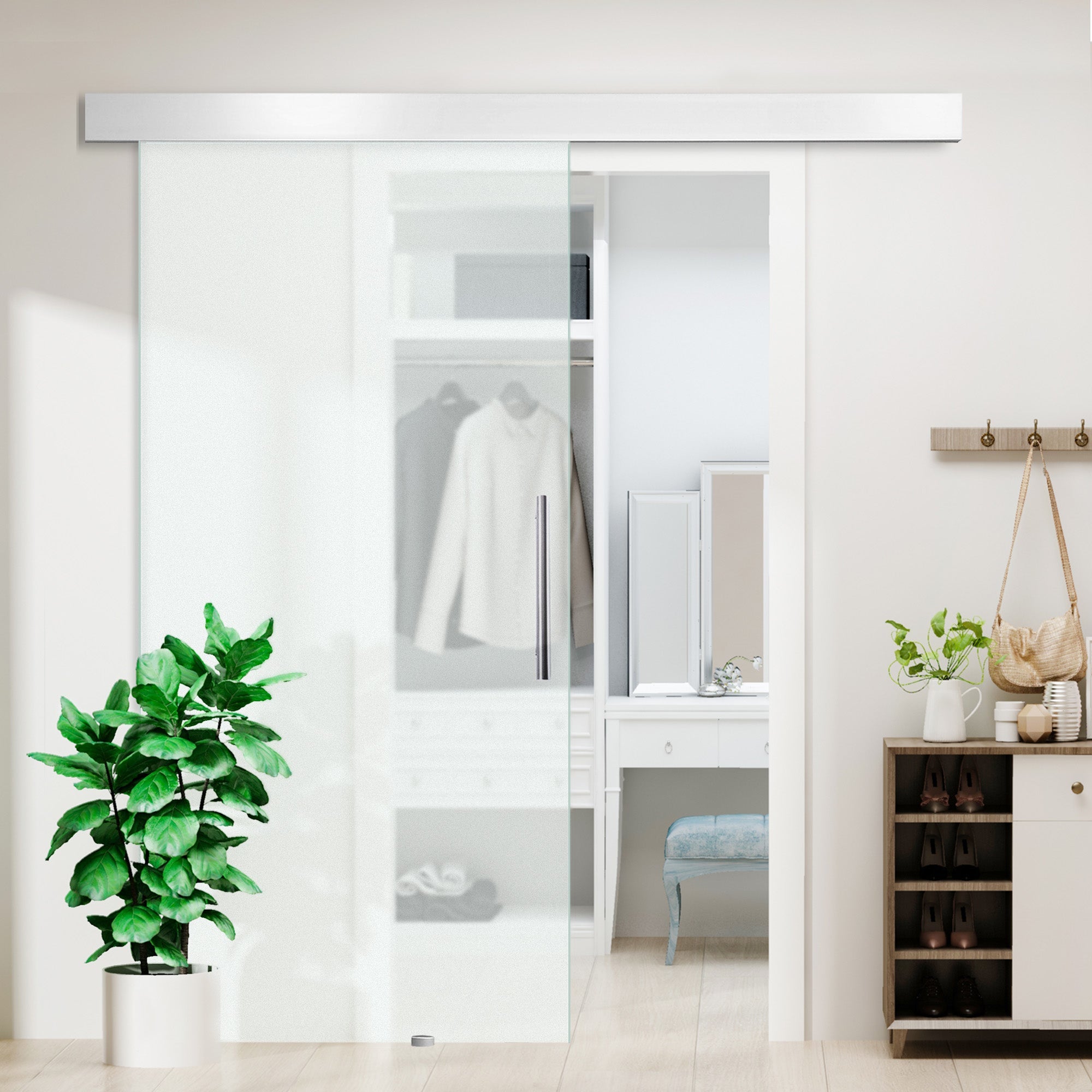 Sliding Glass Interior Door with Handle, Frosted One-Side, 102.5x205 cm, Glass