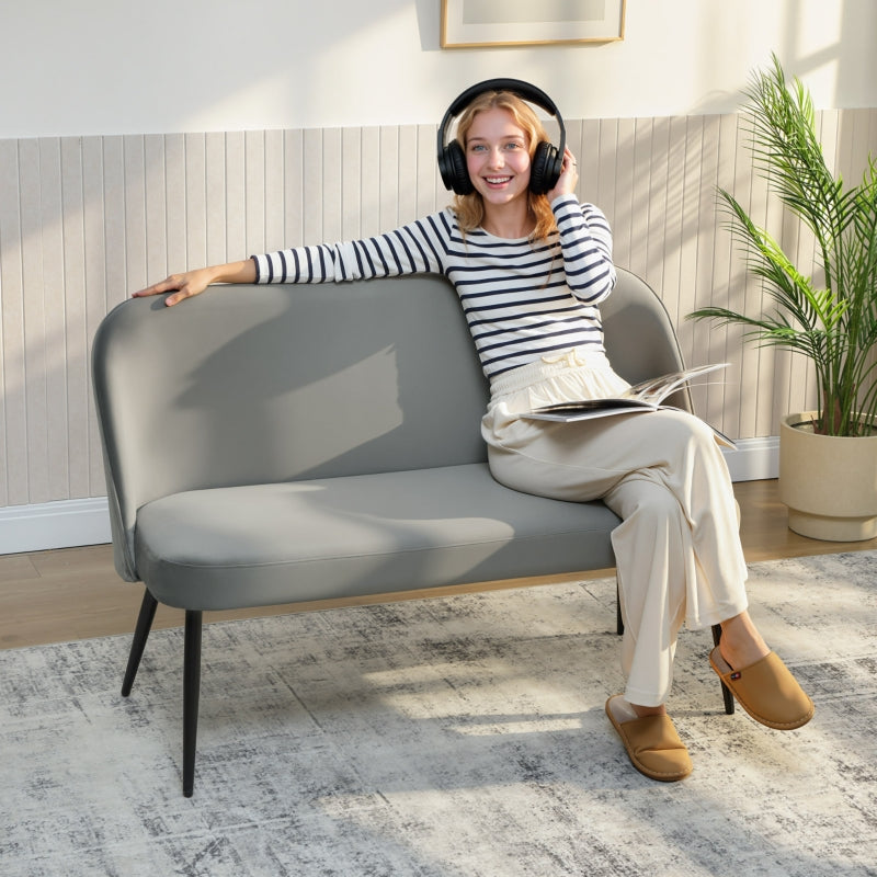 2-seater Sofa Upholstered Modern Metal/Wood Frame, Velvety Fabric Grey