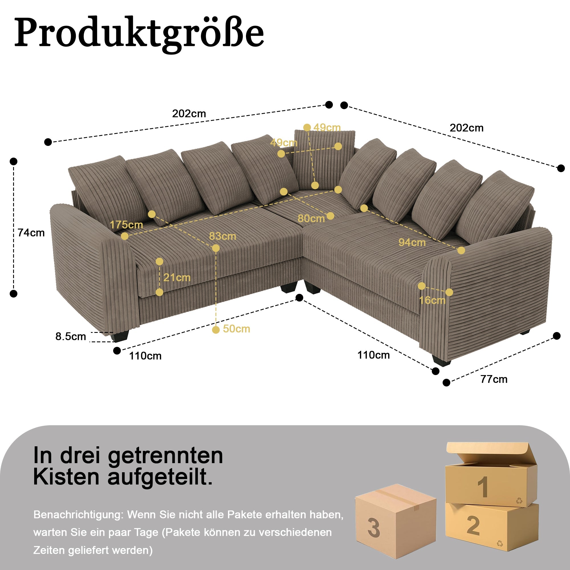 Modular Combination Sofa L-Shaped Corner with Movable Cushions