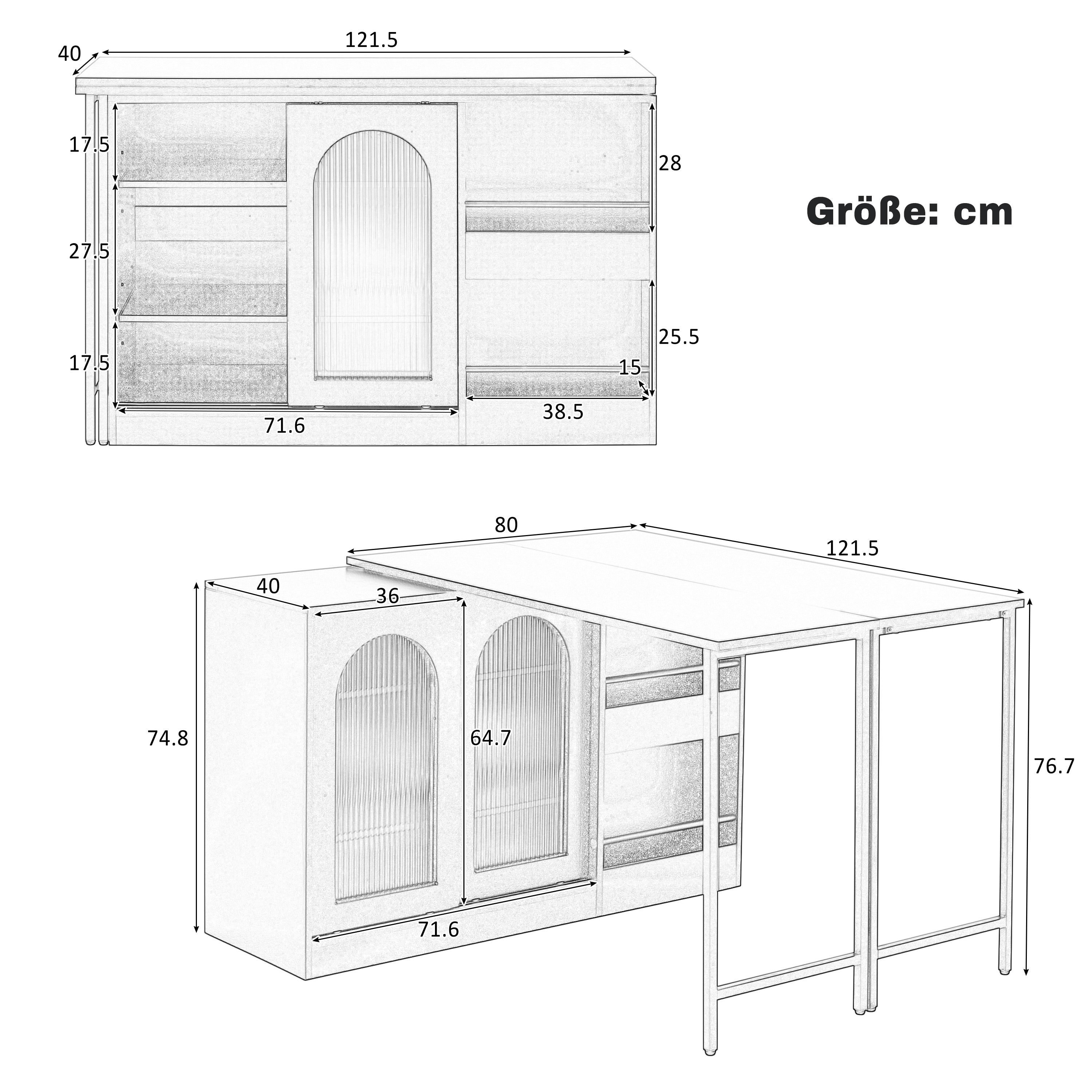 Bar Table, Extendable 360° Rotating with Storage & Glass Door, White