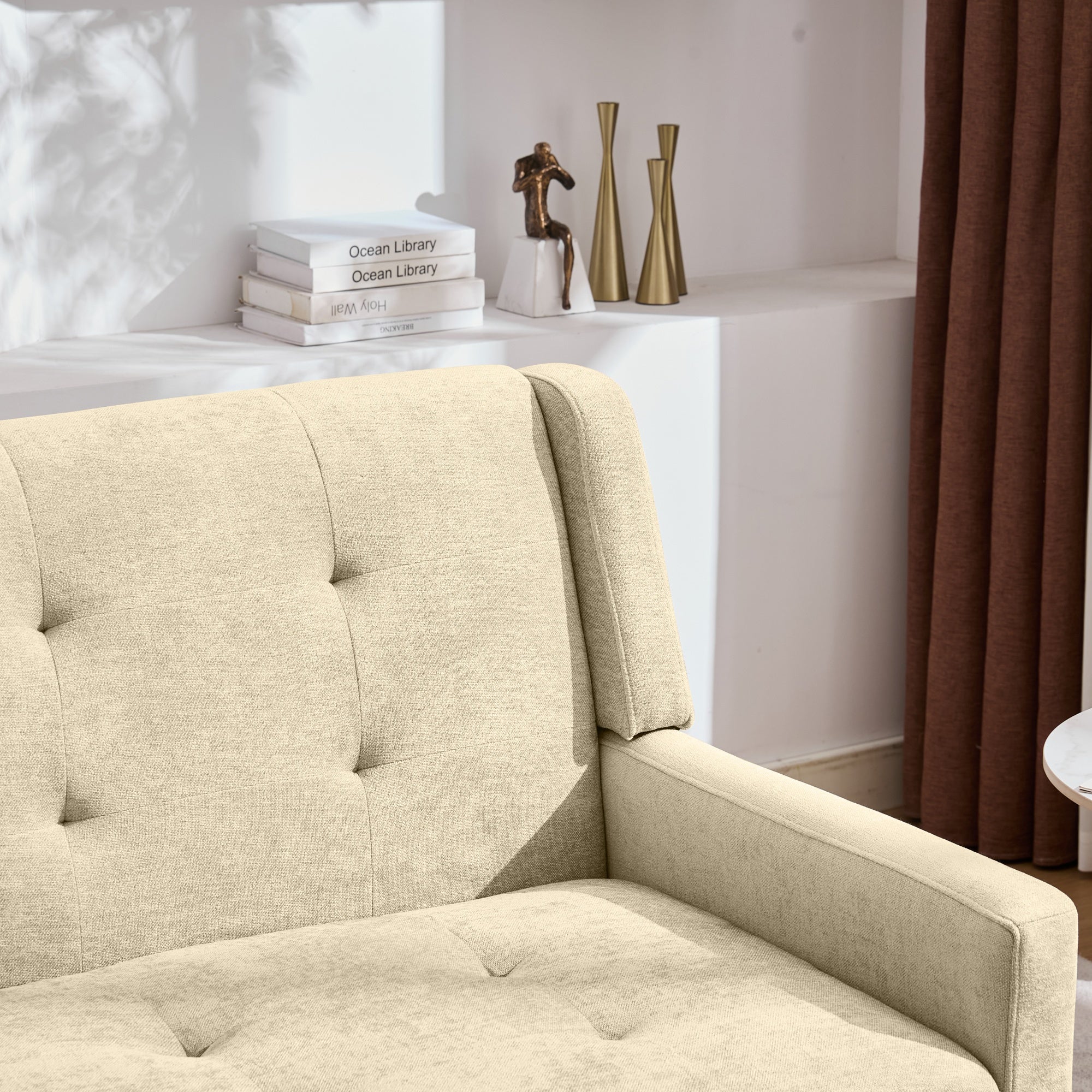Premium 2-Seater Bench Button-Upholstered Accent Chair Solid Wood Linen