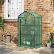 Outsunny Mini Greenhouse with 3 Shelves and Roll-Up Door, 69 x 49 x 125 cm, Green Foil
