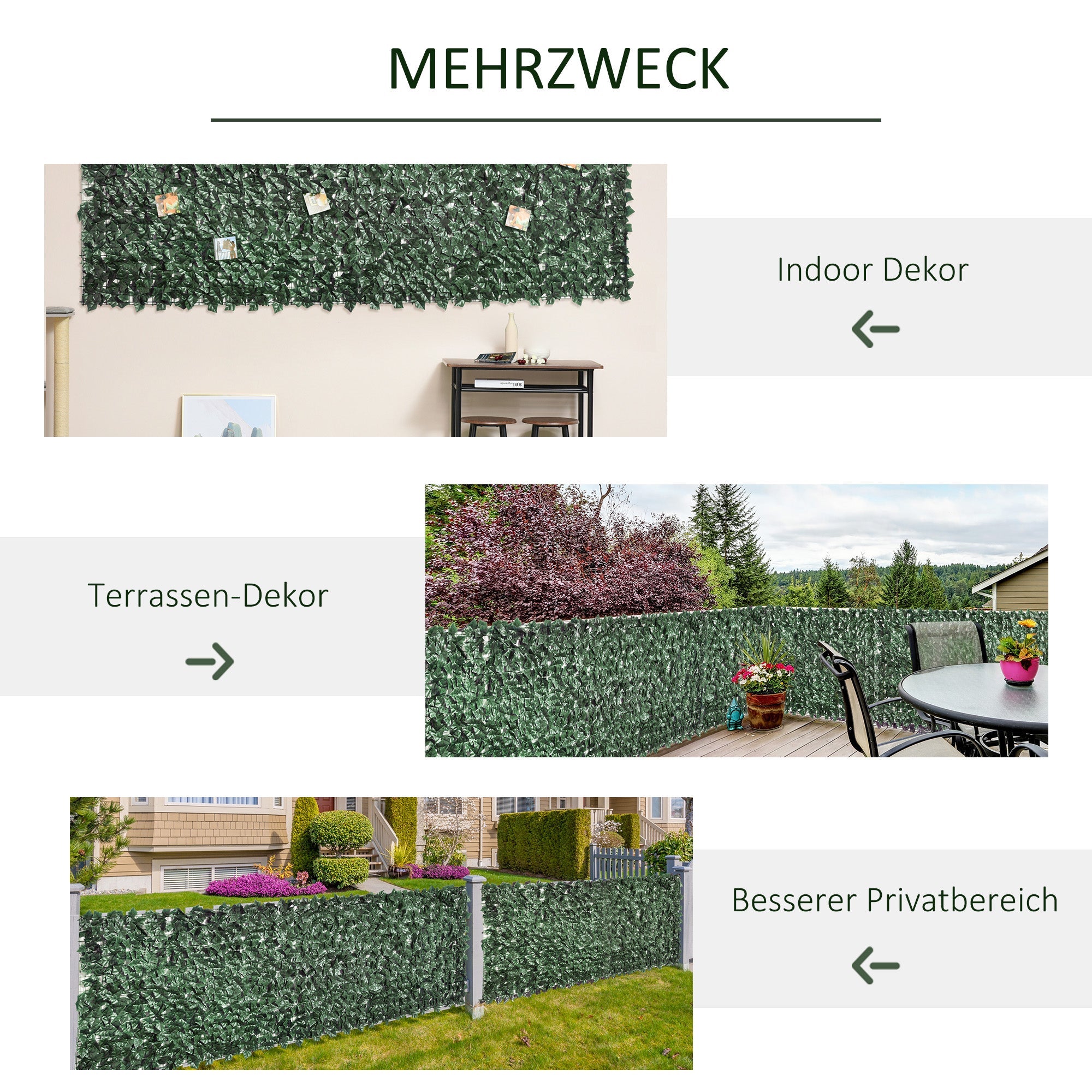 Artificial Hedge Privacy Screen, 300x100cm UV-Resistant Easy Care, Dark Green