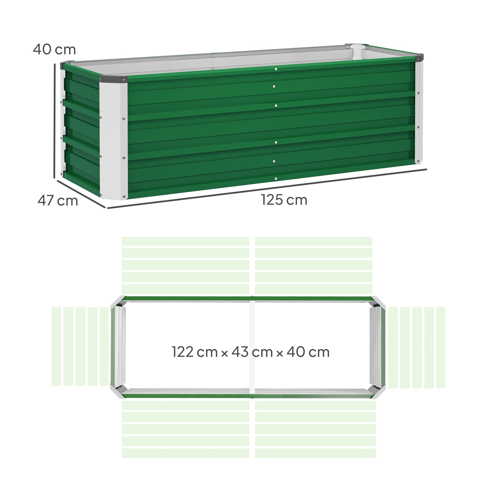 Raised Garden Bed/Planter Steel 125x47x40cm with Gloves, Green