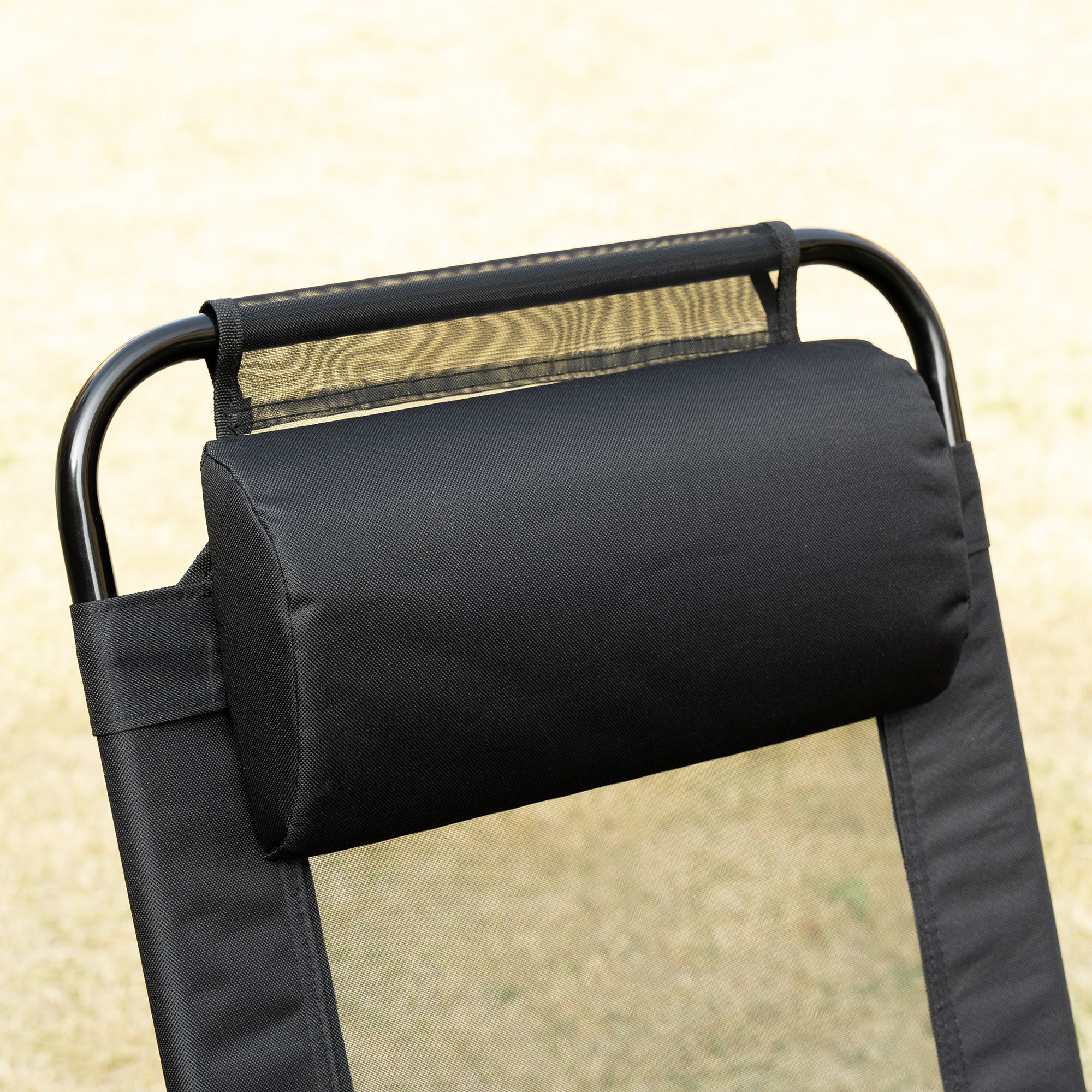 Set of 2 Folding Recliner Chaise Lounge Chairs, Adjustable Backrest, Black Mesh