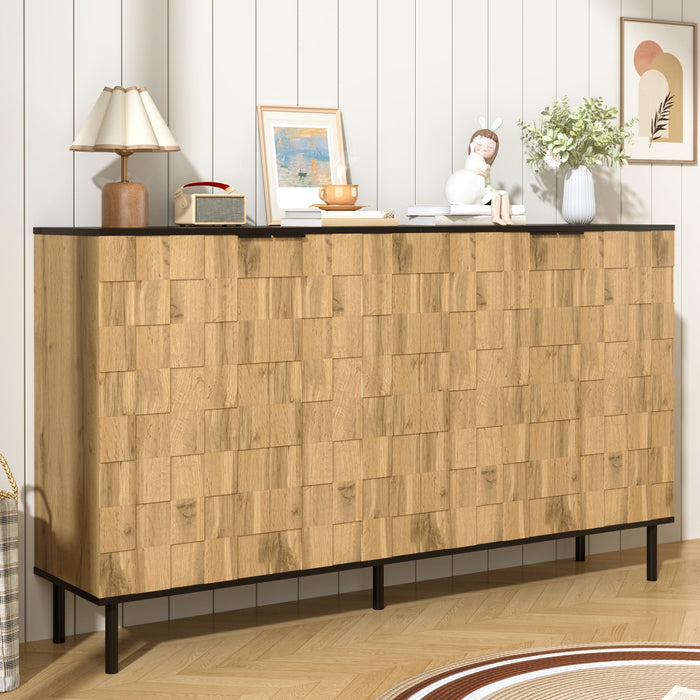 Mosaic Sideboard, 2-Door Storage Cabinet with Metal Feet, Wood-Look Chipboard