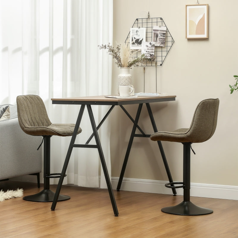 Set of Two Bar Stools, Linen-Look Brown