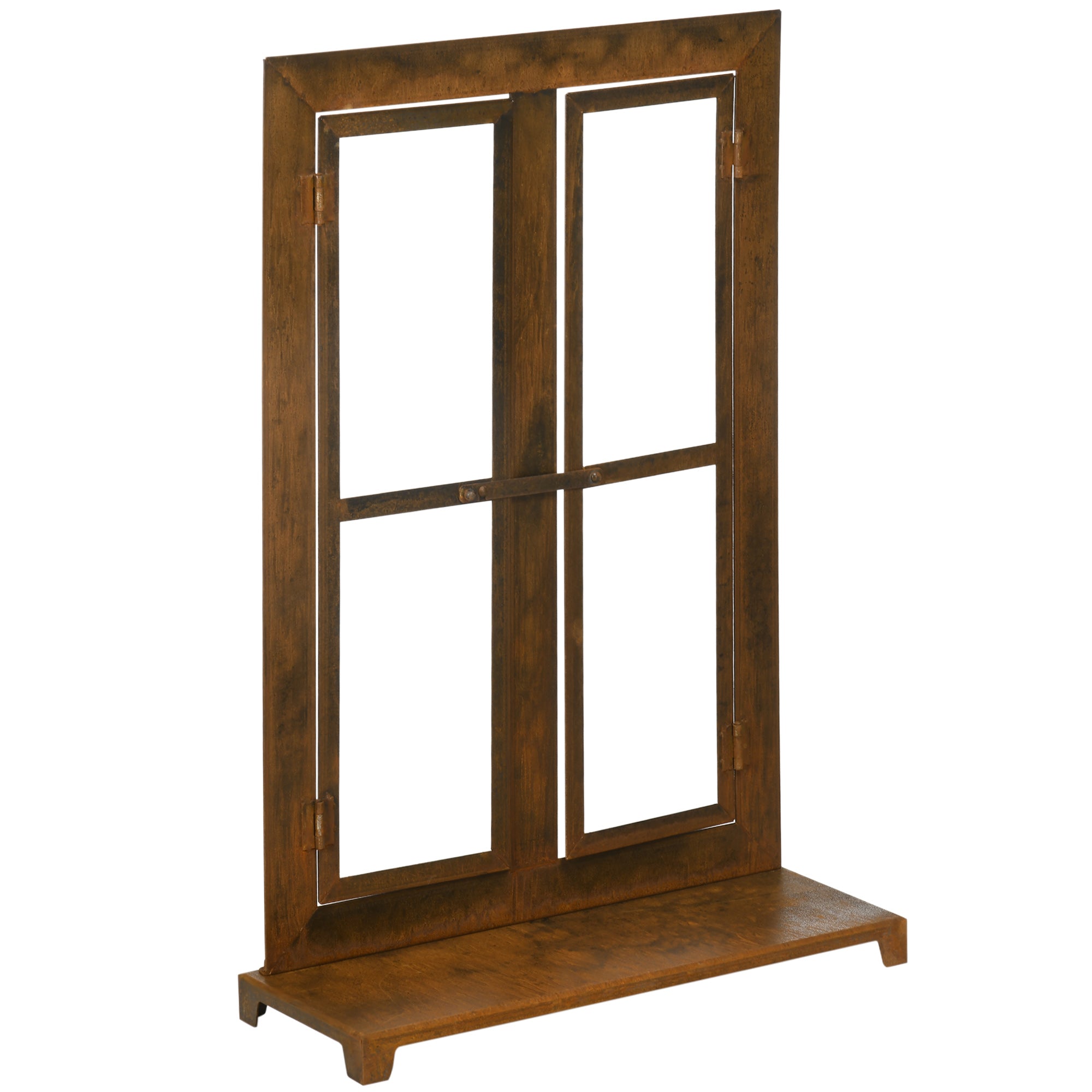 Iron Window Casement with Sill & Latch 55x80cm, Weathered Steel Rustic Brown