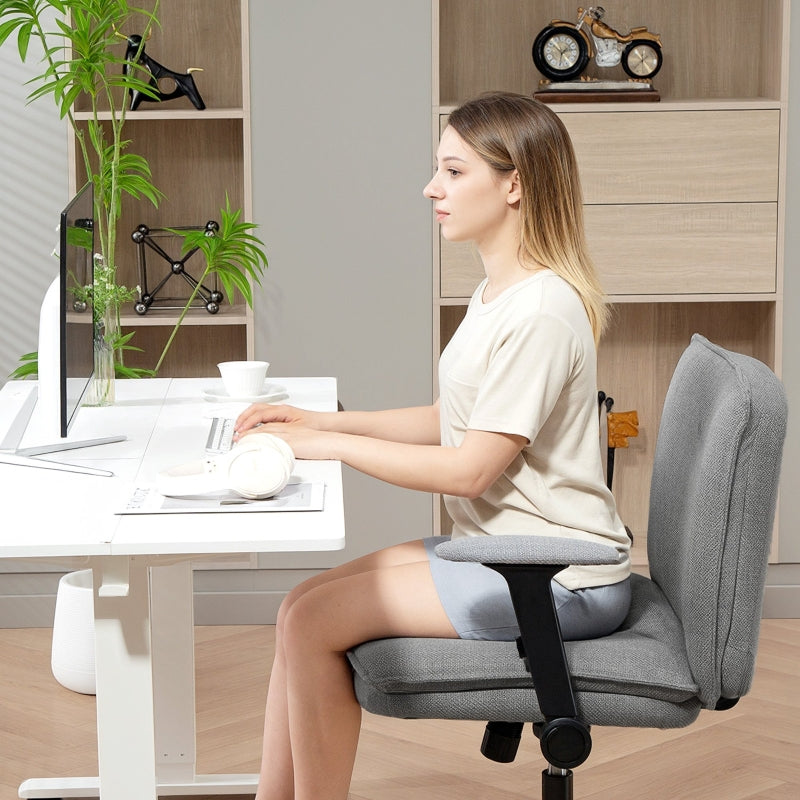 Office Chair Wide Desk Flip-up Armrests Height Adjustable Grey Linen Look
