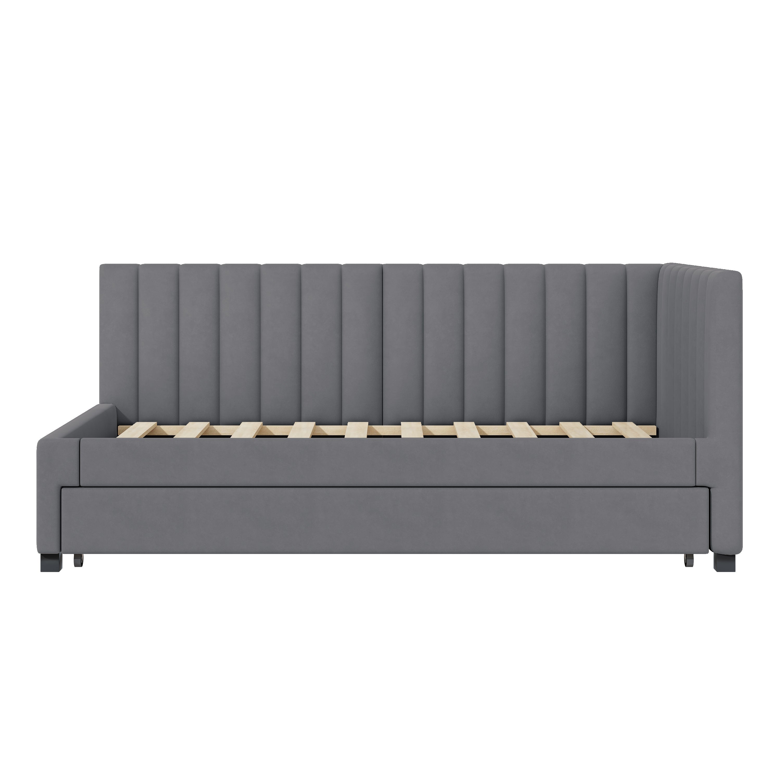 Upholstered Bed 90x200, Pull-Out Multifunctional Sofa Bed with Slatted Frame, Velvet Fabric Gray