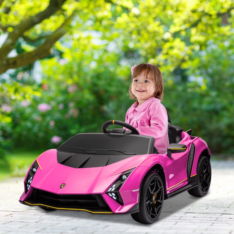 12V Lamborghini Autentica Kids Electric Car with Remote Control, 4 Suspension Wheels, Soft Start, Pink