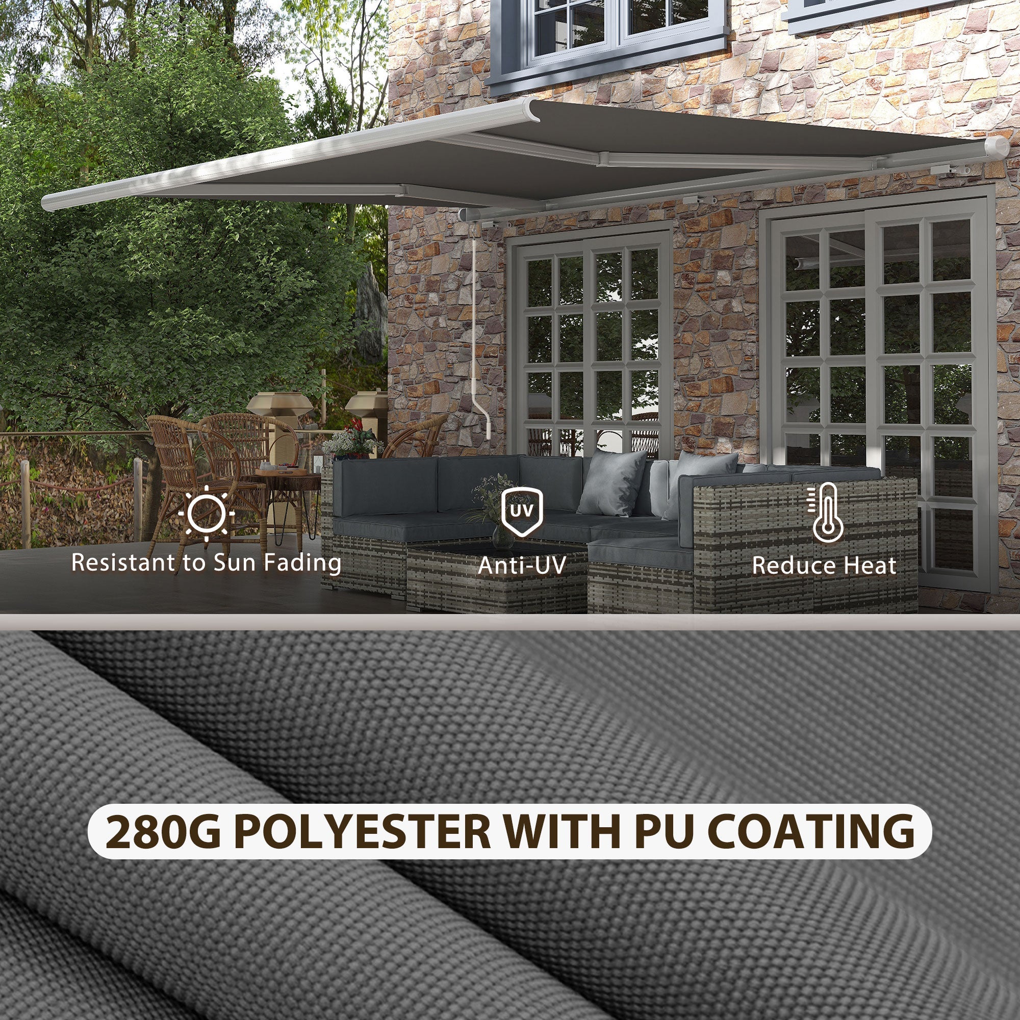 4x3m Retractable Awning, Full Cassette Electric/Manual with Remote Controller, Grey