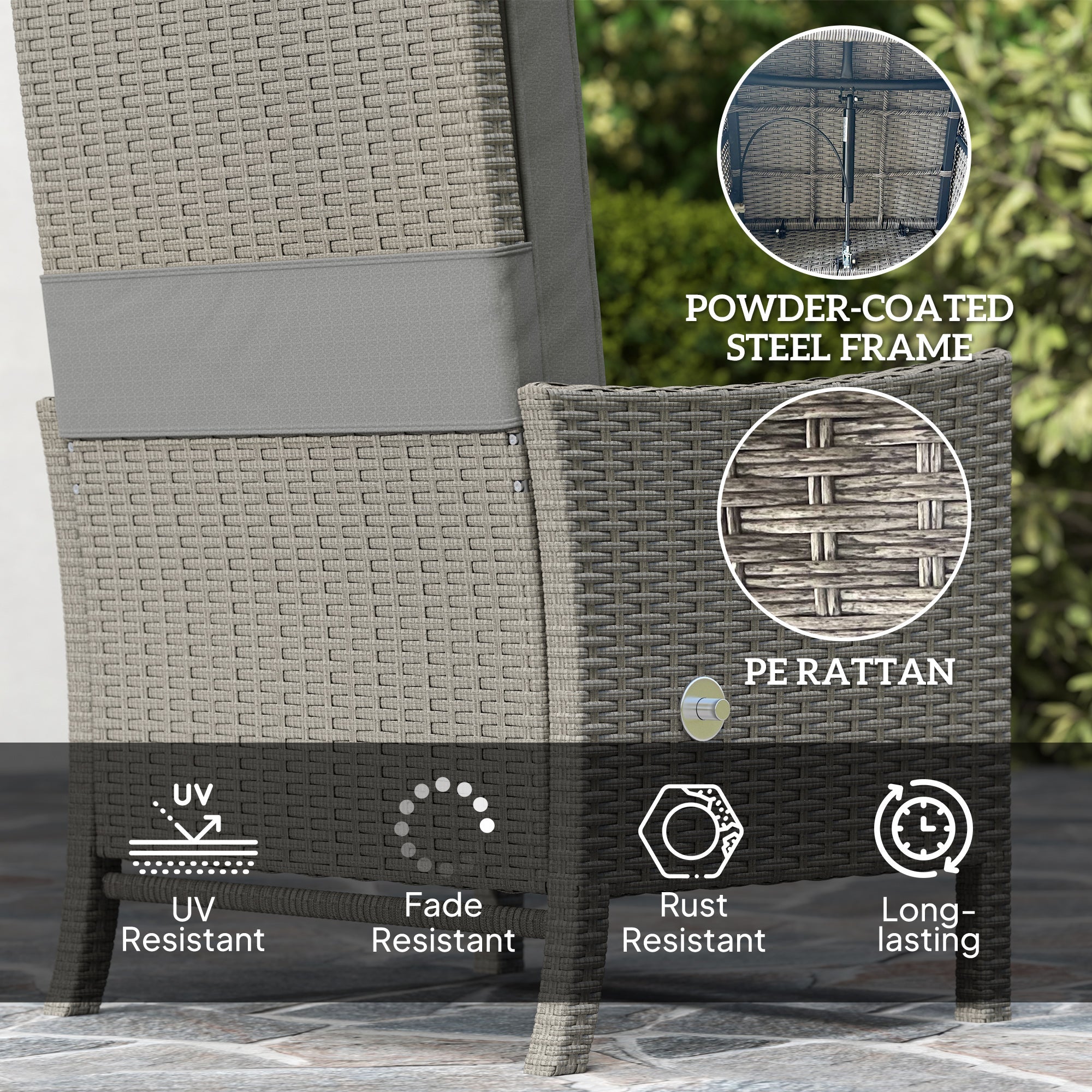 5 Piece Rattan Garden Furniture Set with Adjustable Armchairs and Glass Table, Dark Grey Wicker