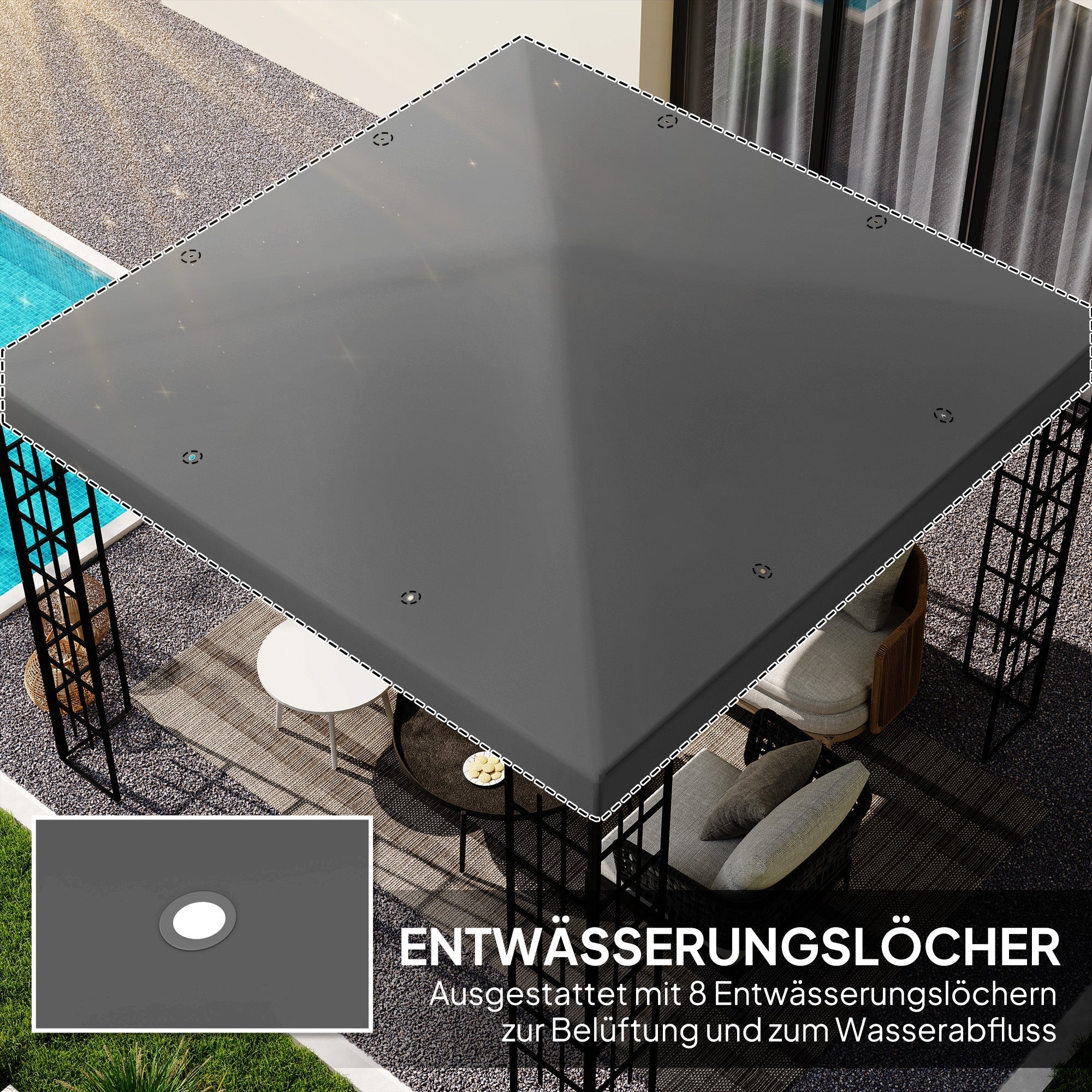Outsuuny Replacement Gazebo Roof 3x3m Waterproof 370g/m², Dark Grey Oxford Fabric