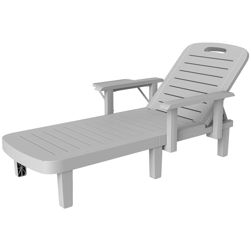 Sun Lounger Side Table 5-Position Adjustable Backrest - Light Grey