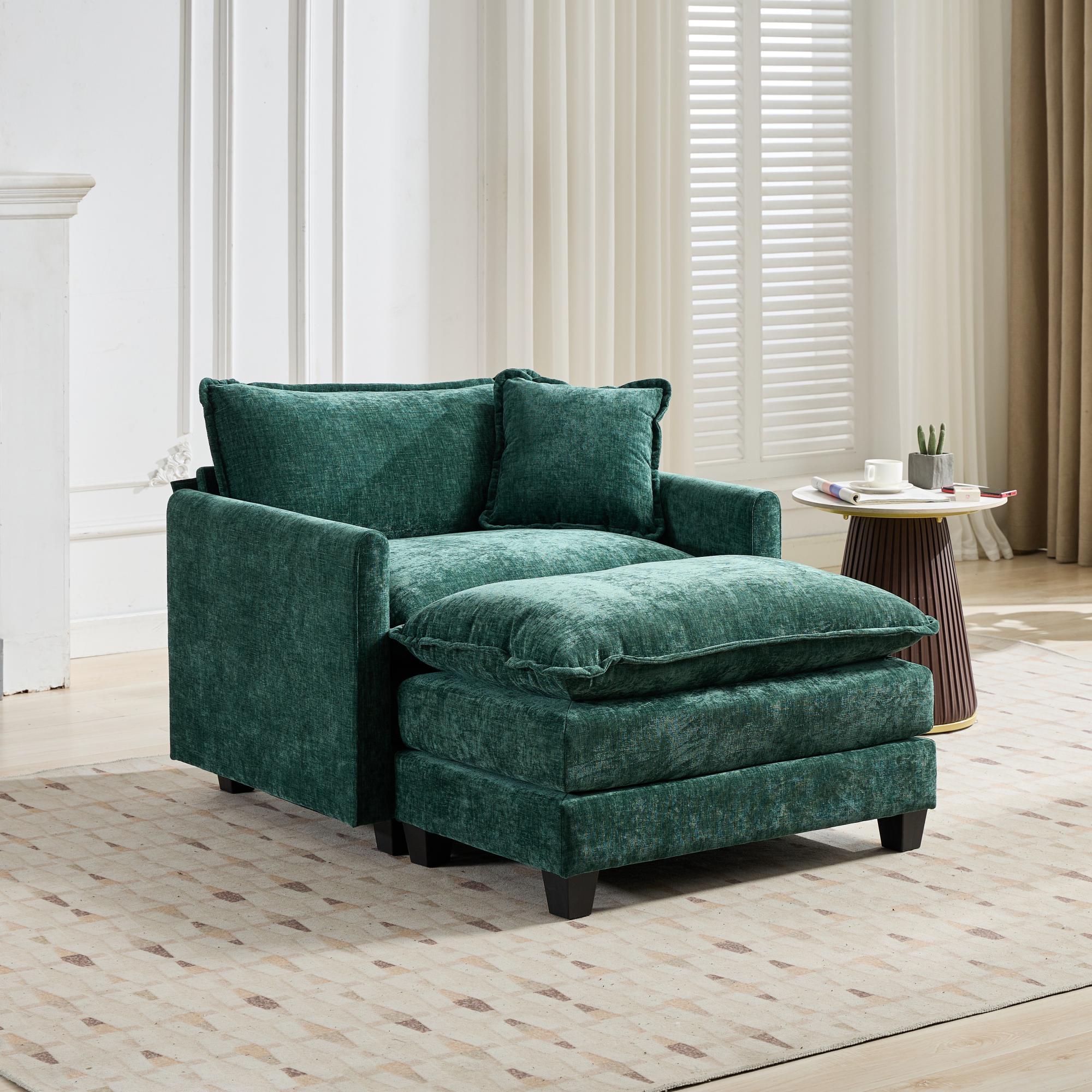 Cloud Sofa Single Seat Modern Sectional Upholstered - Green Chenille