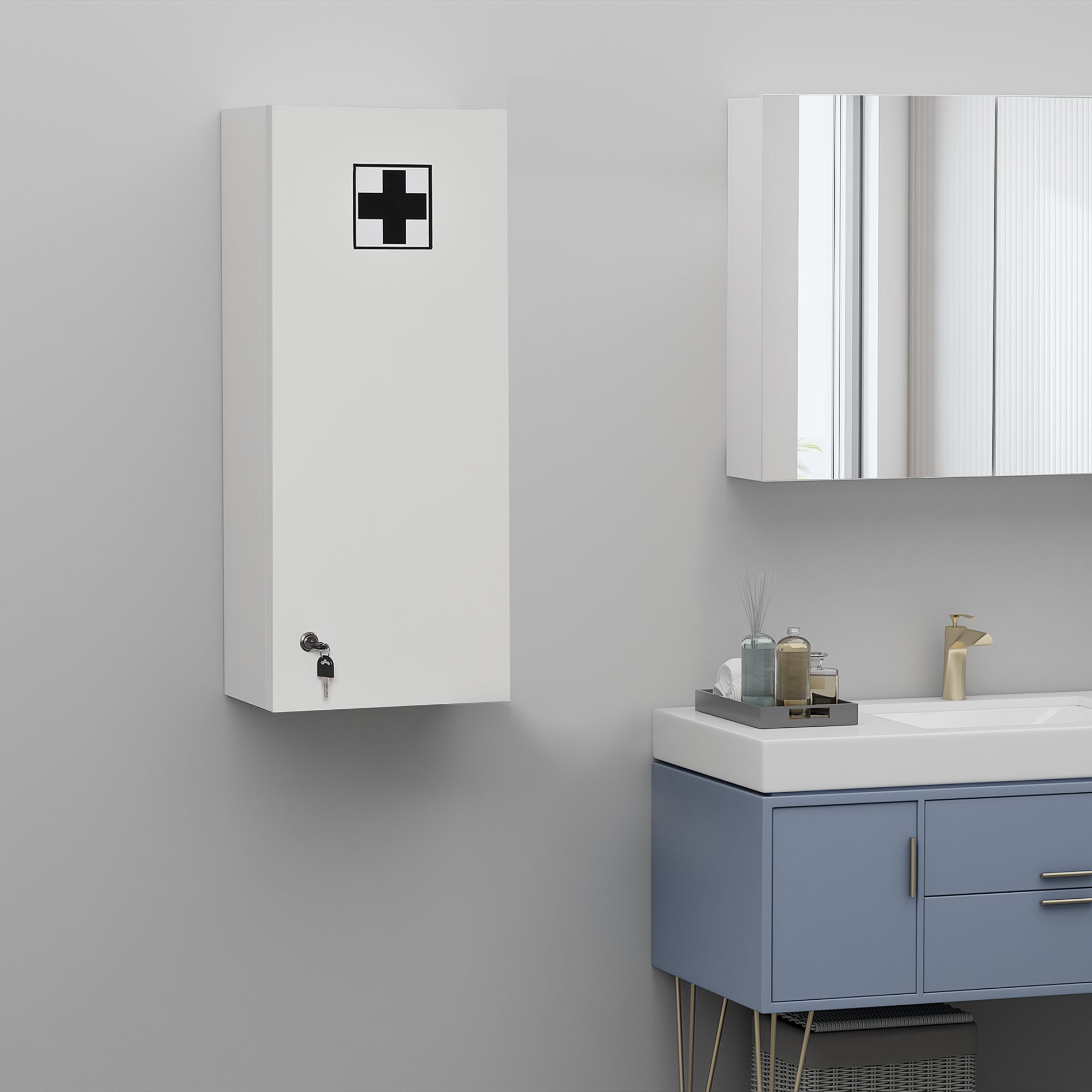 Kleankin Medicine Cabinet Wall Lockable Adjustable First Aid, Silver