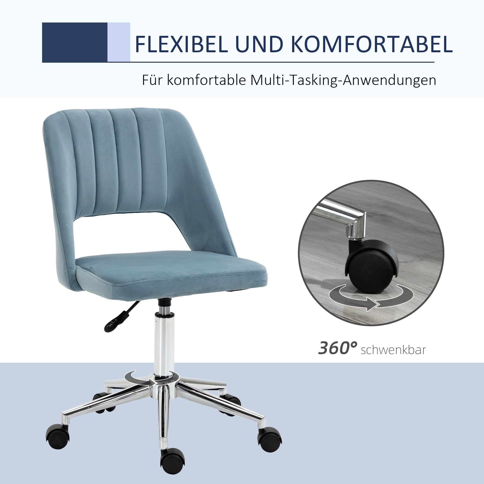 Vinsetto Swivel Chair, Height Adjustable Office, Blue Velvet