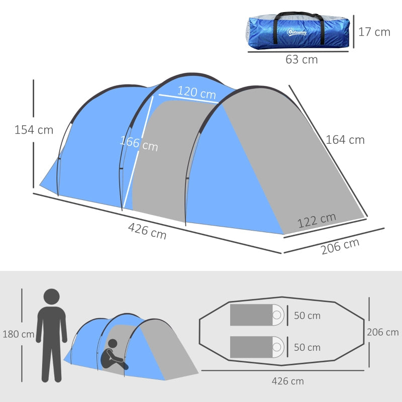 2 Room Tent with Vestibule, Weather-Resistant Camping Tent, Sky Blue