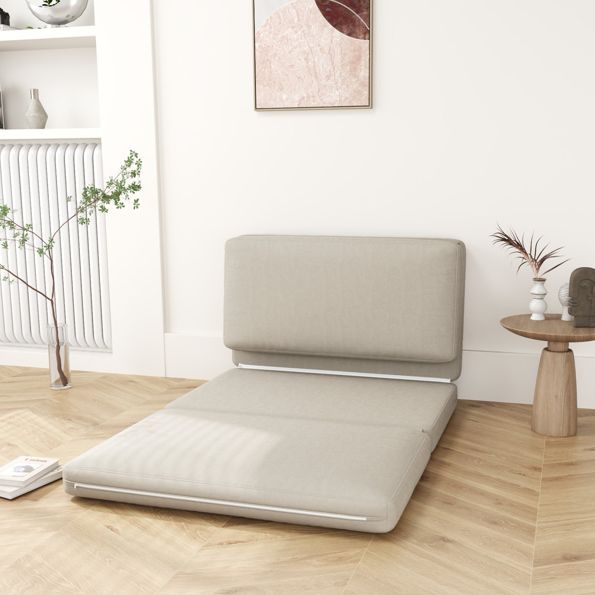 3-in-1 Schlafsofa, Samtbezug mit Stauraum, Beige