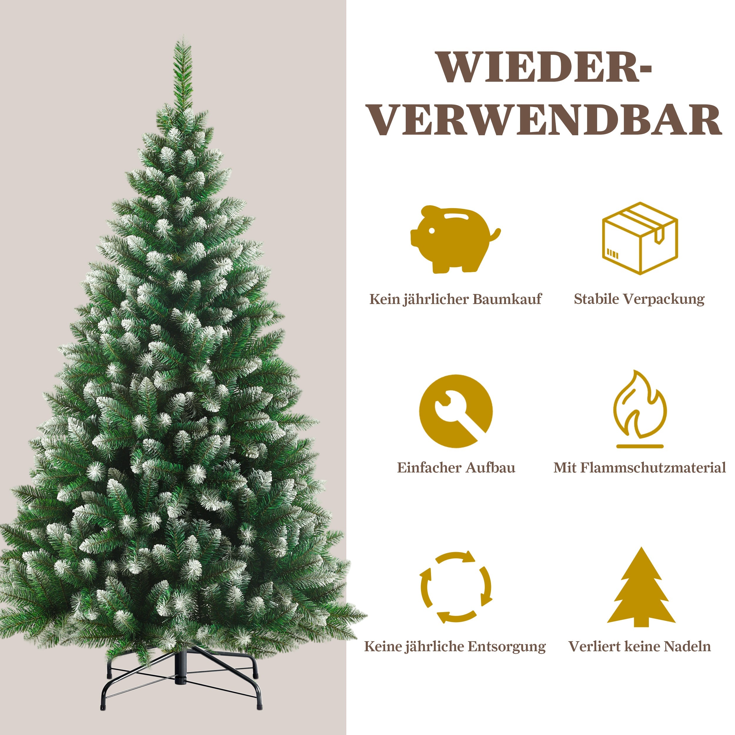 Artificial Christmas Tree, 180cm, 800 Tips, with String Lights, Natural Style