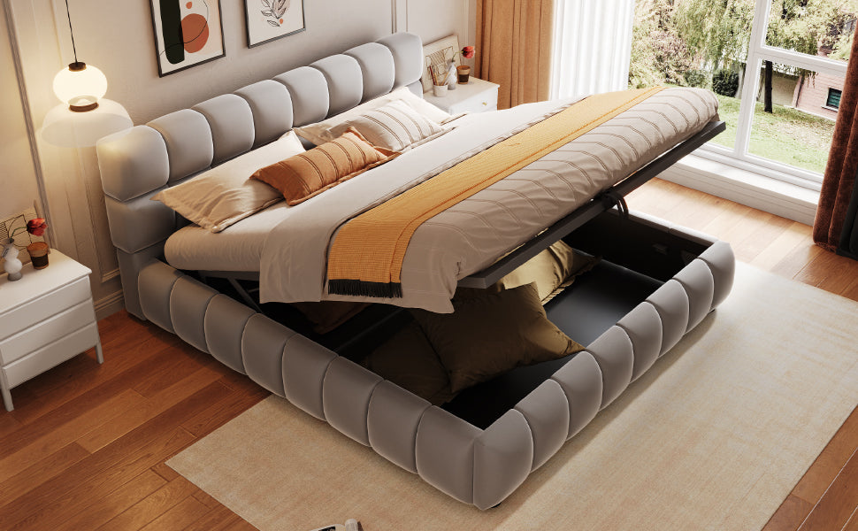 Upholstered Bed 140x200cm Hydraulic Storage Velvet Grey