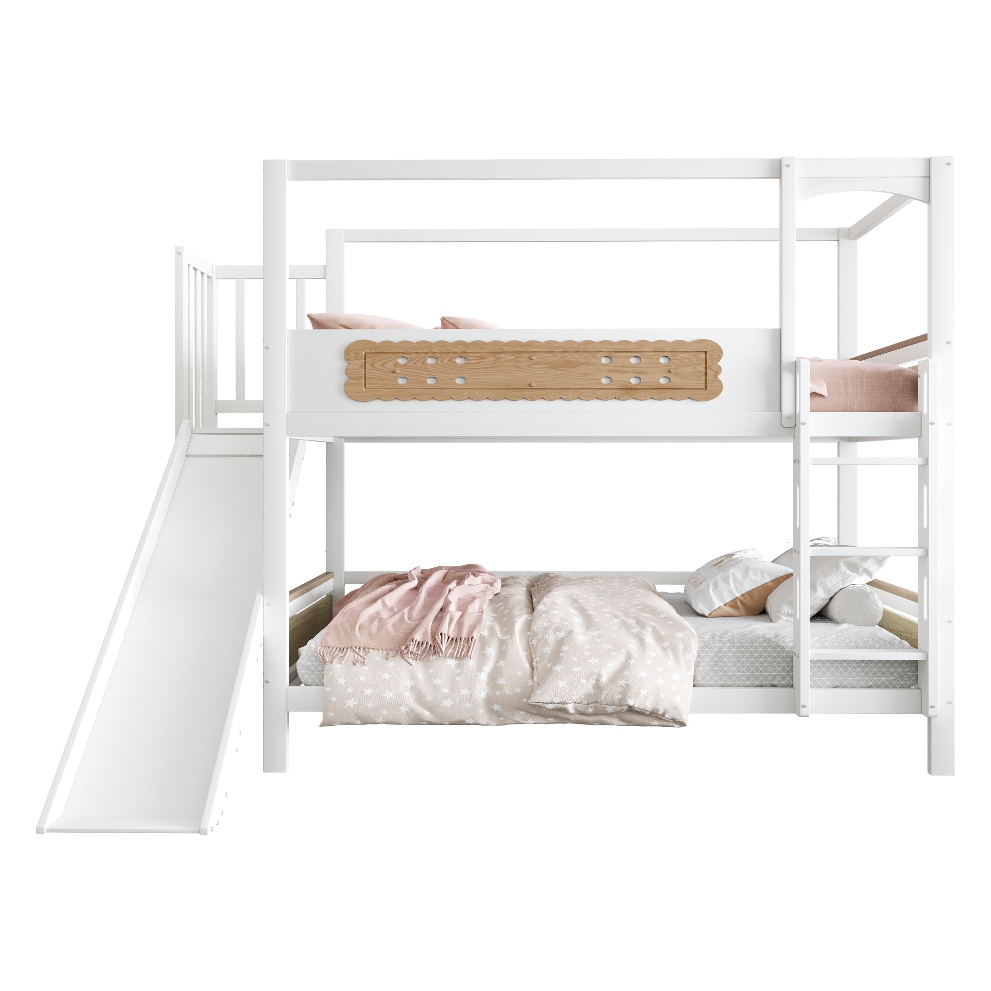 Children's Bunk Bed 90x200cm House Frame Slide Safety Ladder Wood Color