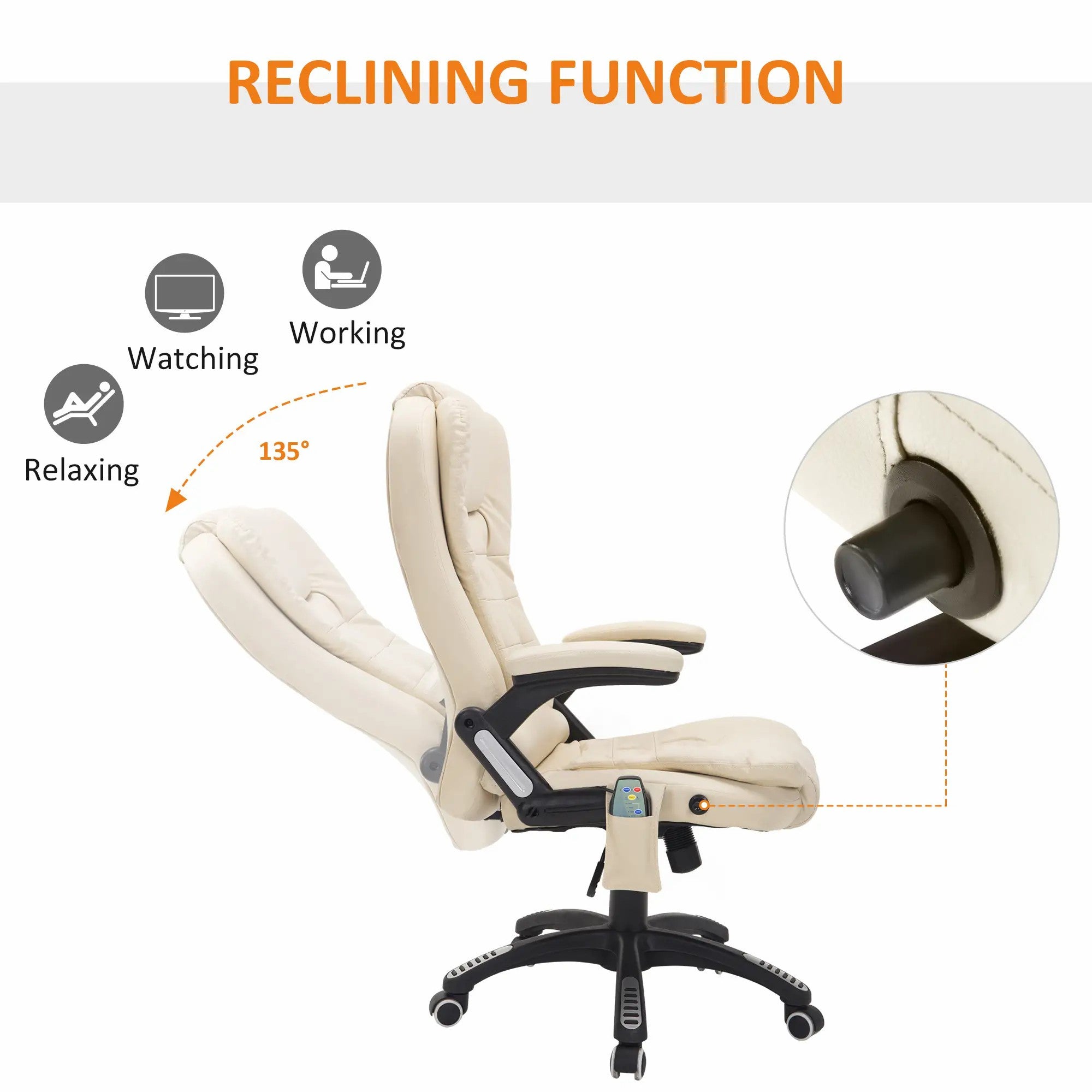 6-Point Massage Office Chair, Heated High Back Executive Desk Adjustable Swivel, PU Leather Beige