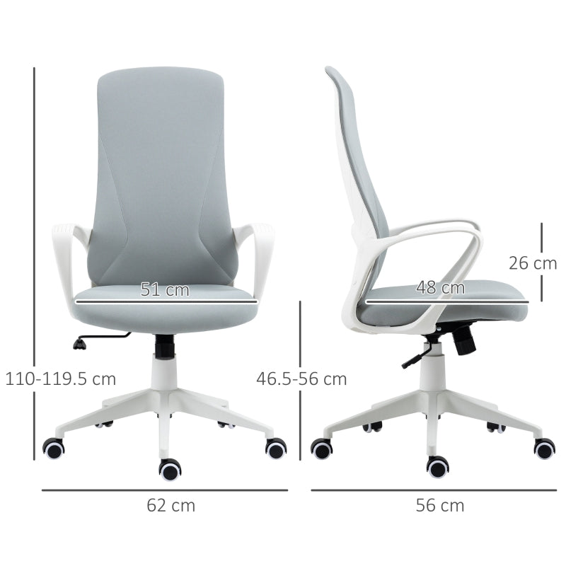 High Back Office Chair, Adjustable Height Swivel Armrests, Fabric Light Grey